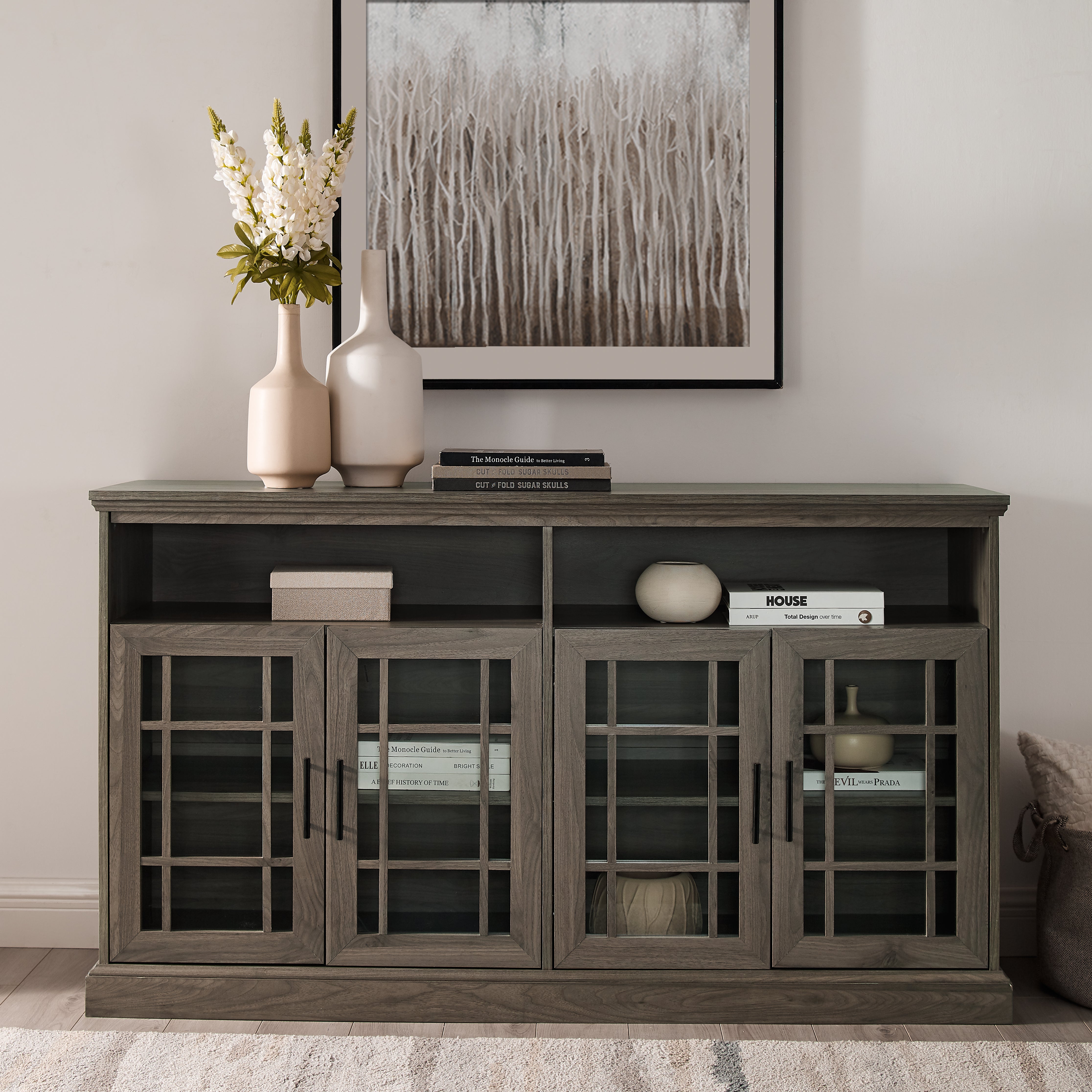 Mueble de TV de 4 puertas de vidrio color avellana