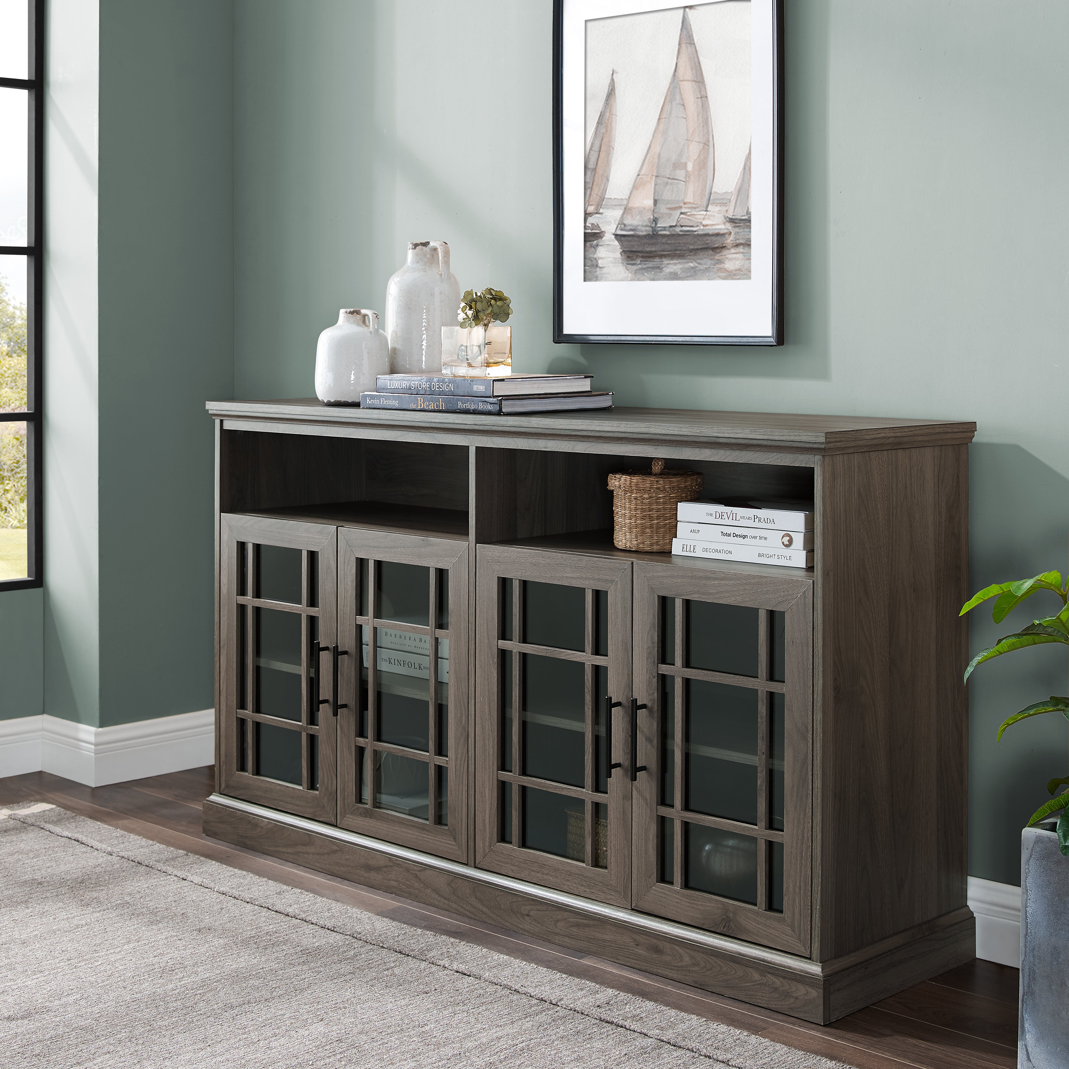 Mueble de TV de 4 puertas de vidrio color avellana