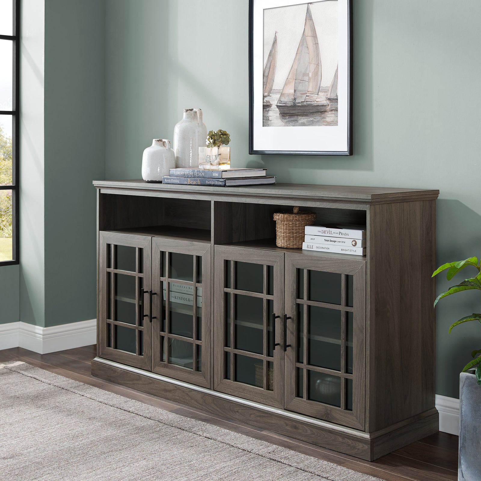 Mueble de TV de 4 puertas de vidrio color avellana