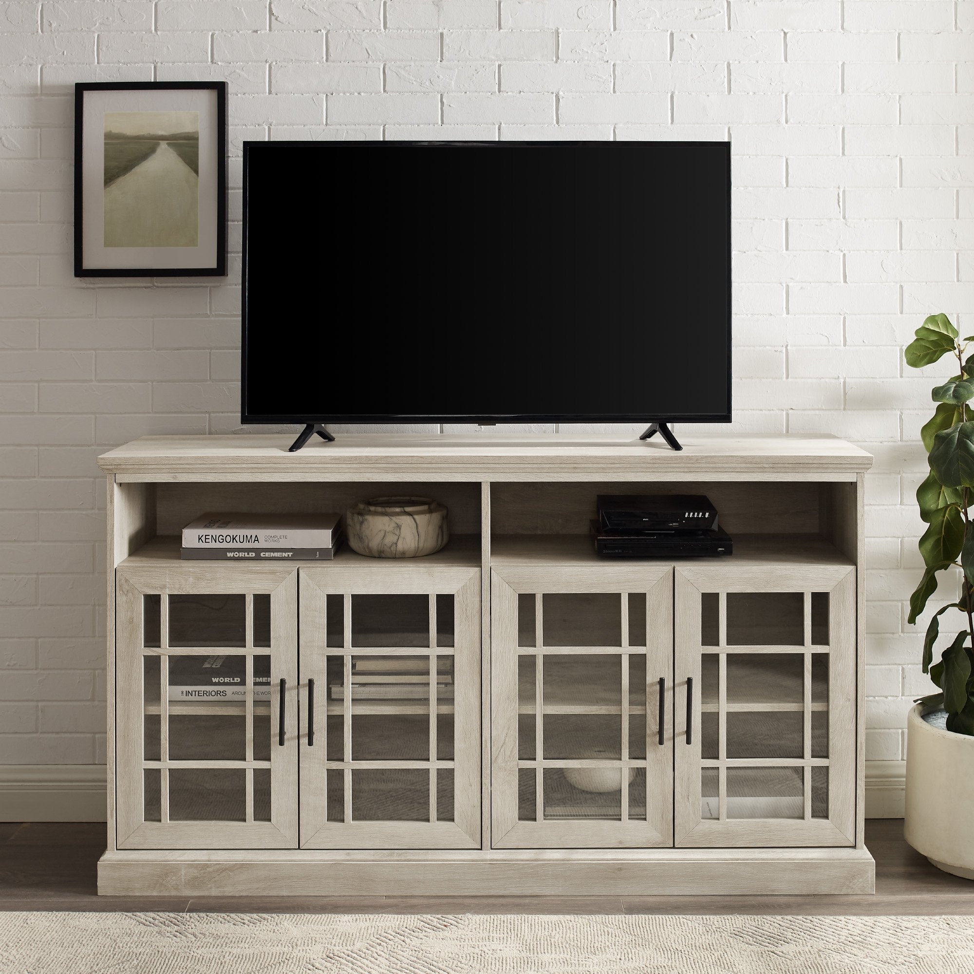 Mueble de TV de 4 puertas de vidrio color avellana