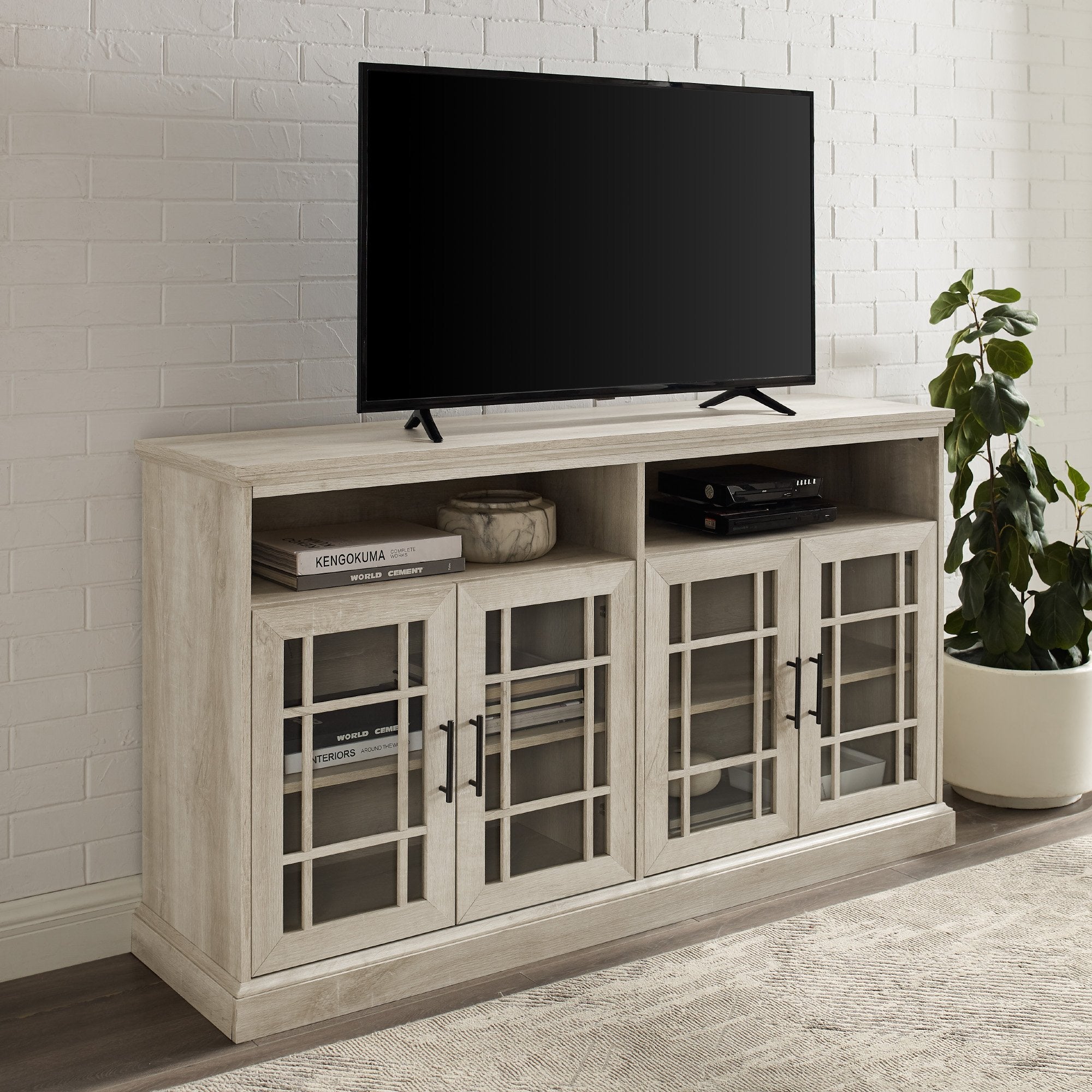 Mueble de TV de 4 puertas de vidrio color avellana