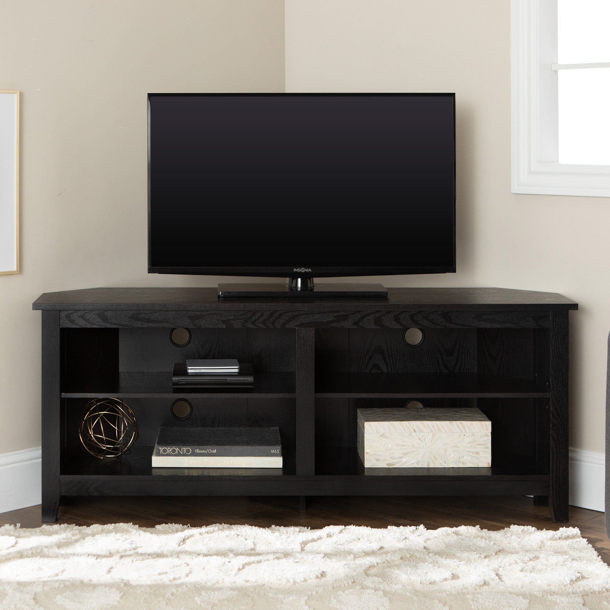 Mueble de TV de esquina de madera de estilo transicional de 58"