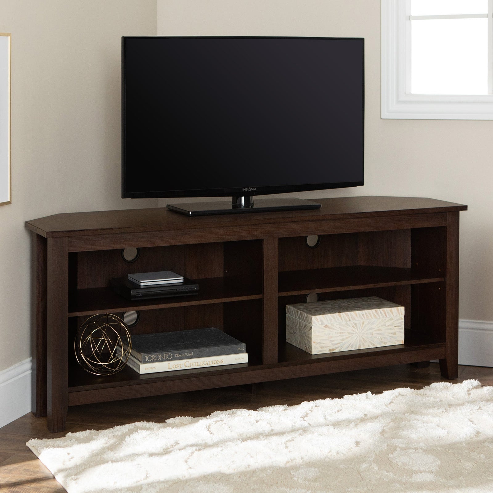 Mueble de TV de esquina de madera de estilo transicional de 58