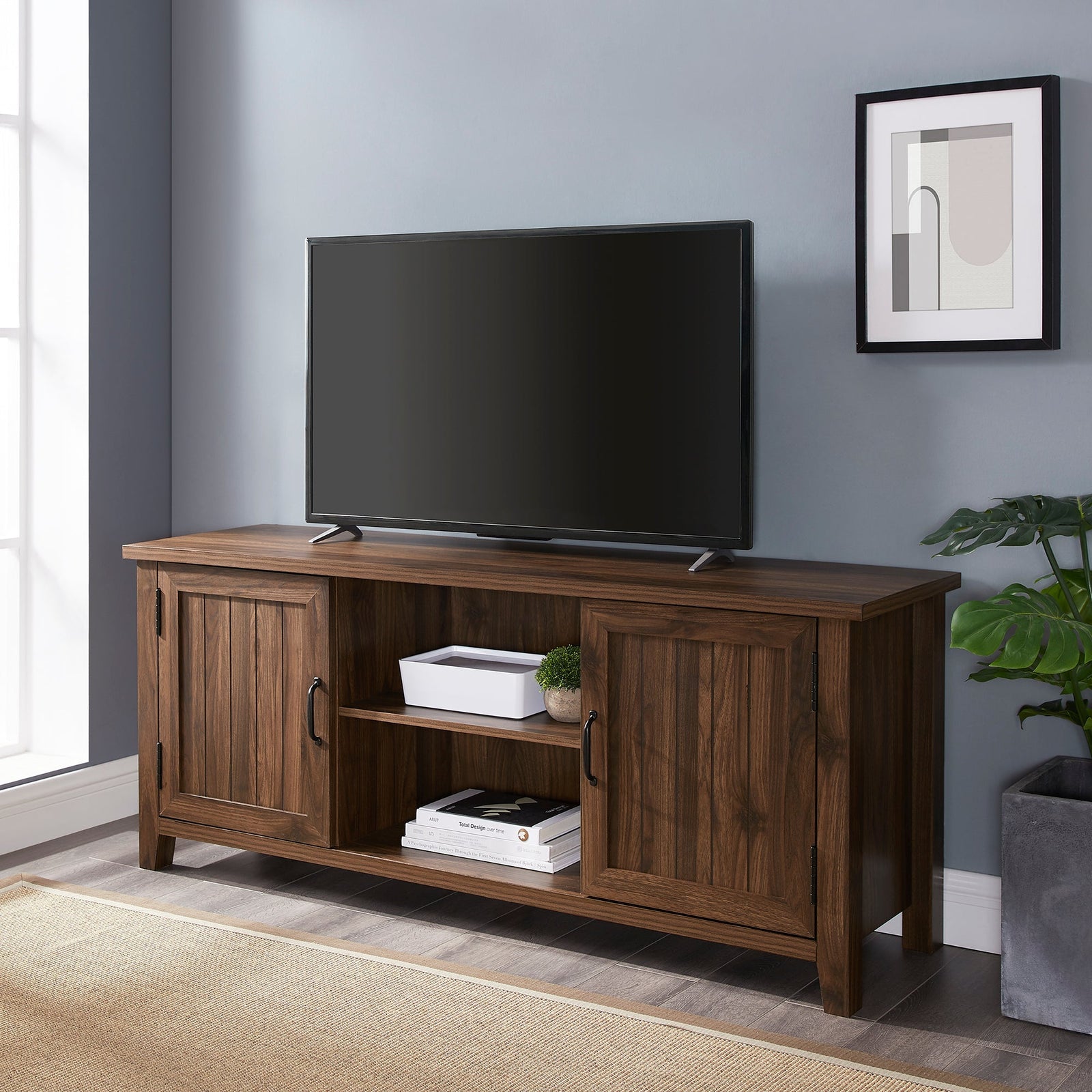 Mueble de TV de 2 puertas con ranuras moderno de 58