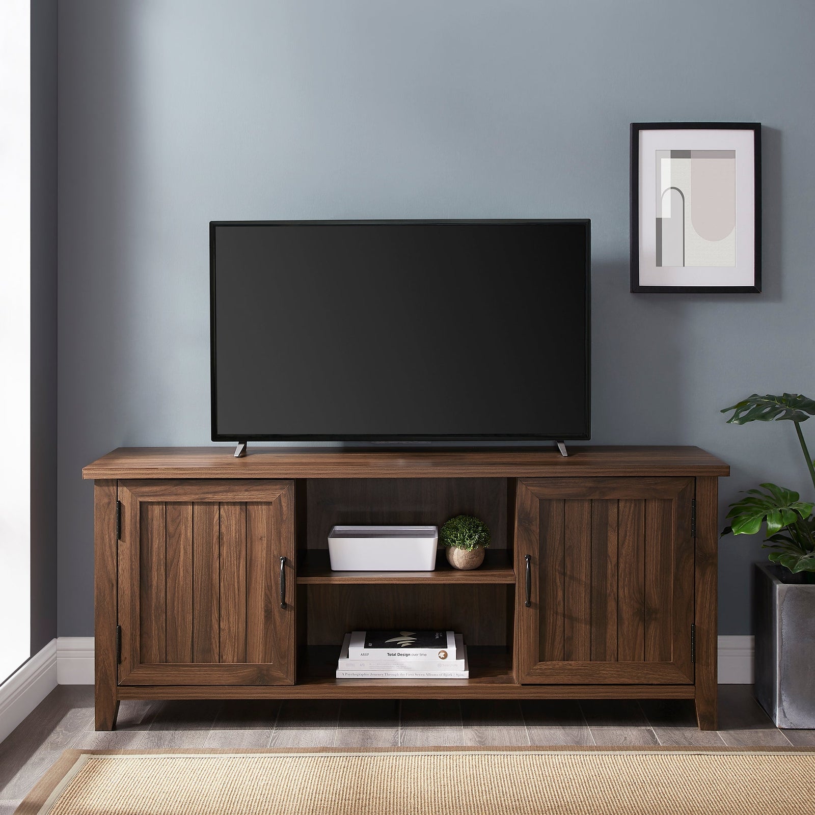 Mueble de TV de 2 puertas con ranuras moderno de 58