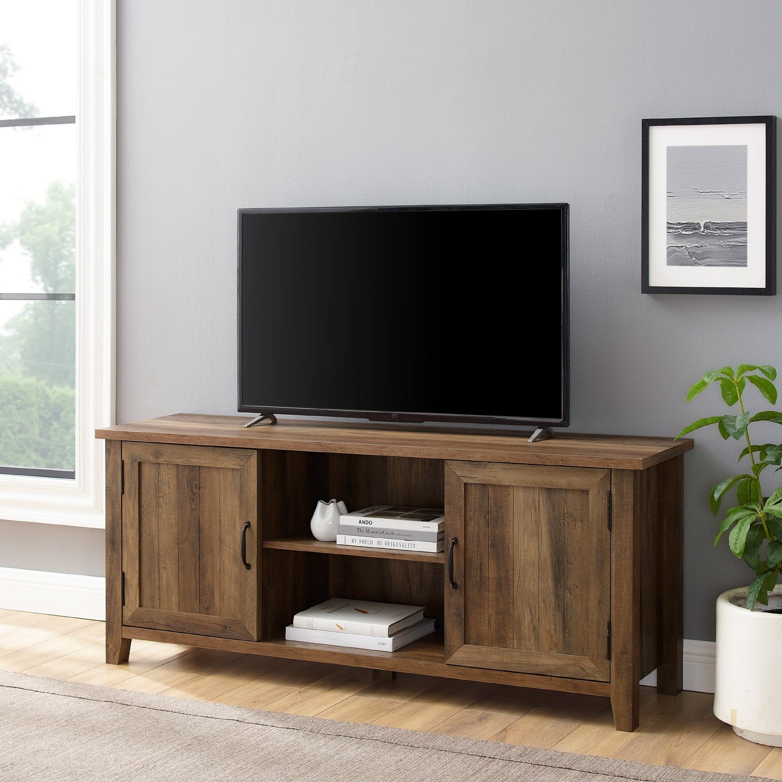 Mueble de TV de 2 puertas con ranuras moderno de 58