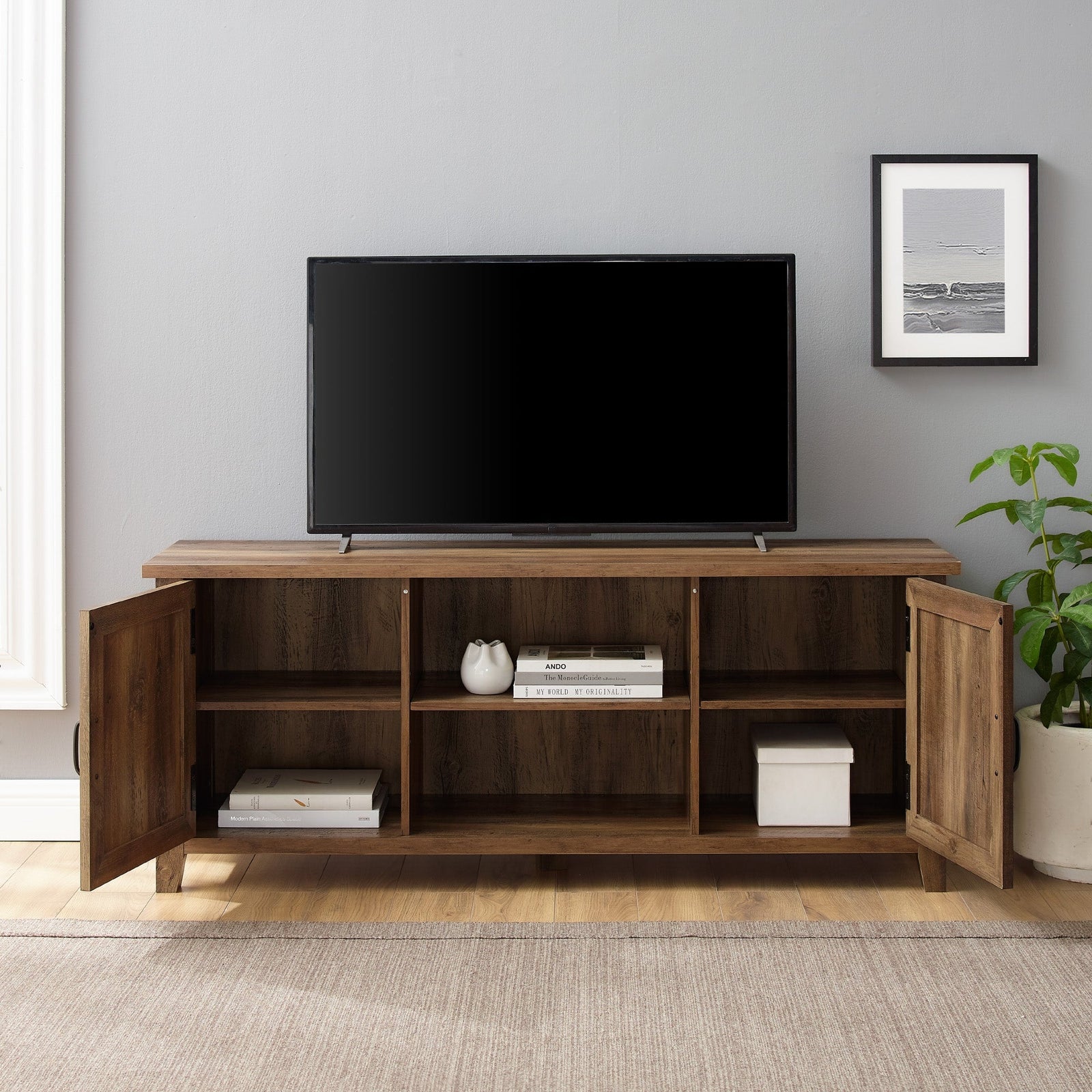 Mueble de TV de 2 puertas con ranuras moderno de 58