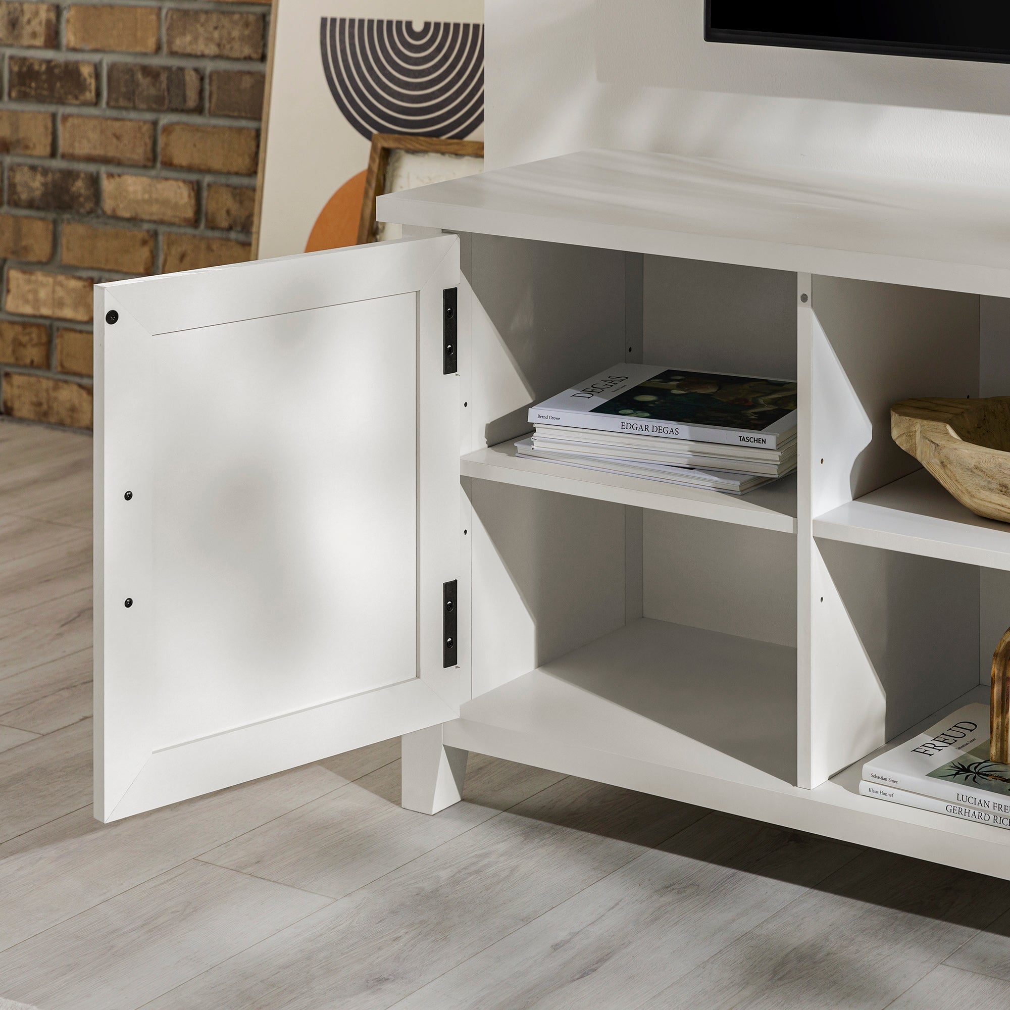 Mueble de TV de 2 puertas con ranuras moderno de 58" de estilo rústico