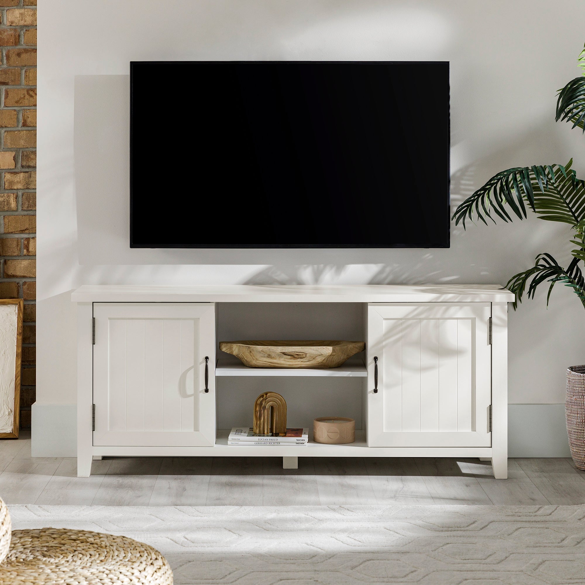 Mueble de TV de 2 puertas con ranuras moderno de 58" de estilo rústico