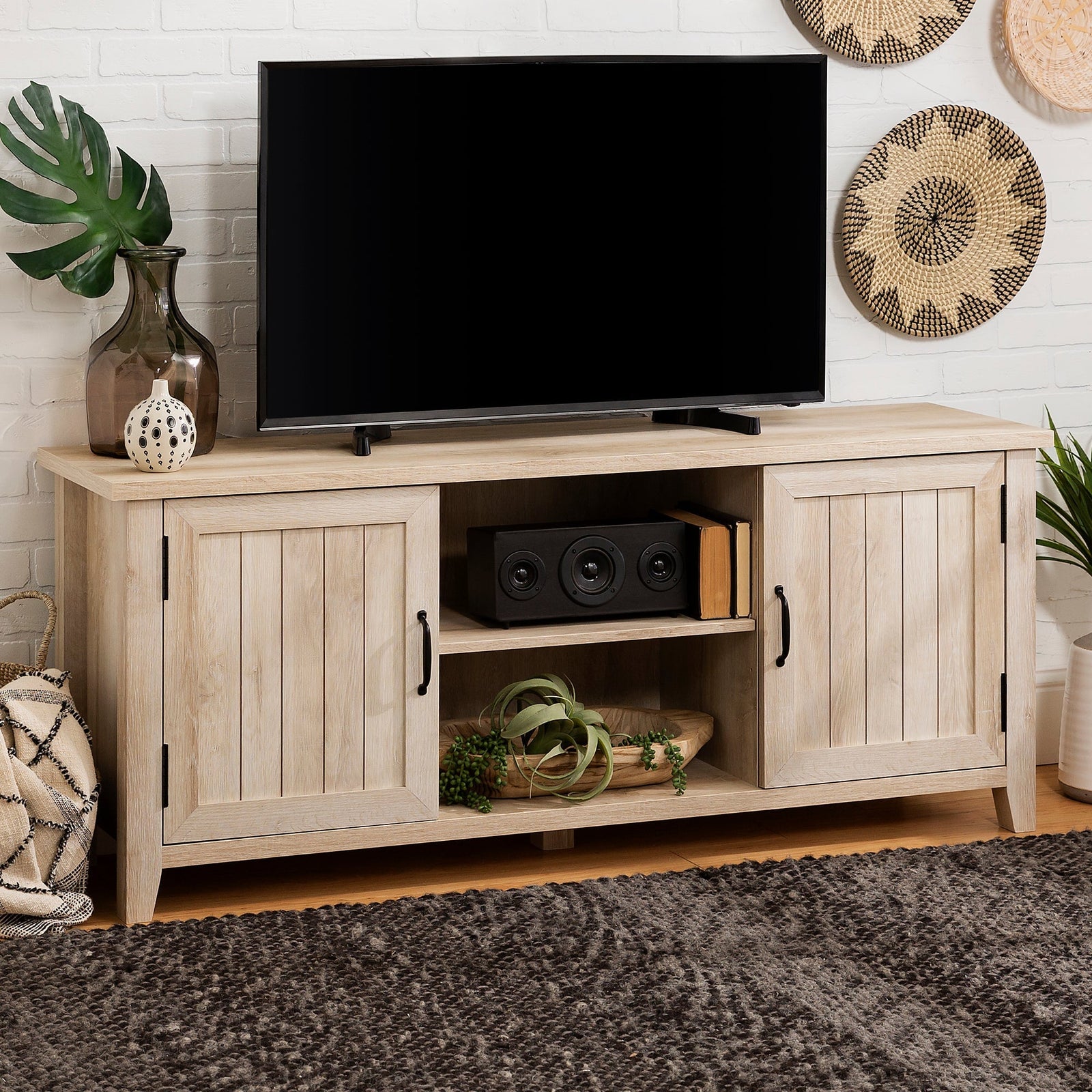 Mueble de TV de 2 puertas con ranuras moderno de 58