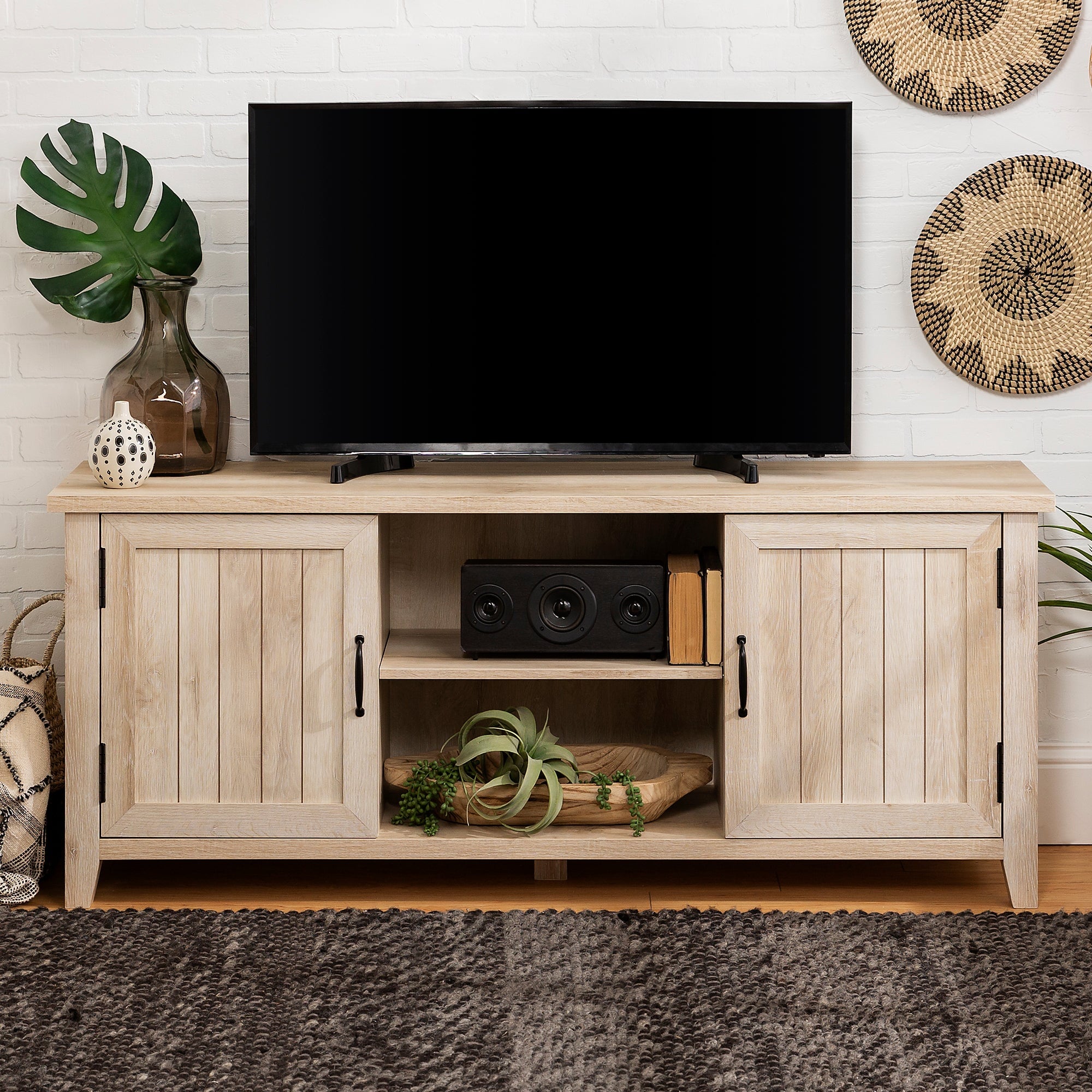 Mueble de TV de 2 puertas con ranuras moderno de 58" de estilo rústico