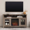 Mueble de TV de madera y vidrio con chimenea de estilo transicional de 58" Wasatch