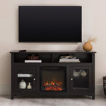 Mueble de TV de madera y vidrio con chimenea de estilo transicional de 58" Wasatch