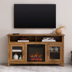 Mueble de TV de madera y vidrio con chimenea de estilo transicional de 58" Wasatch