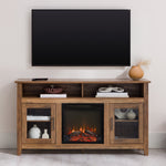 Mueble de TV de madera y vidrio con chimenea de estilo transicional de 58" Wasatch