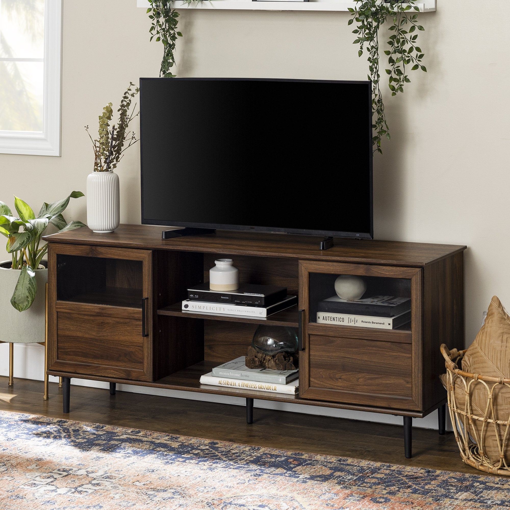 Consola de TV de vidrio y madera Owen
