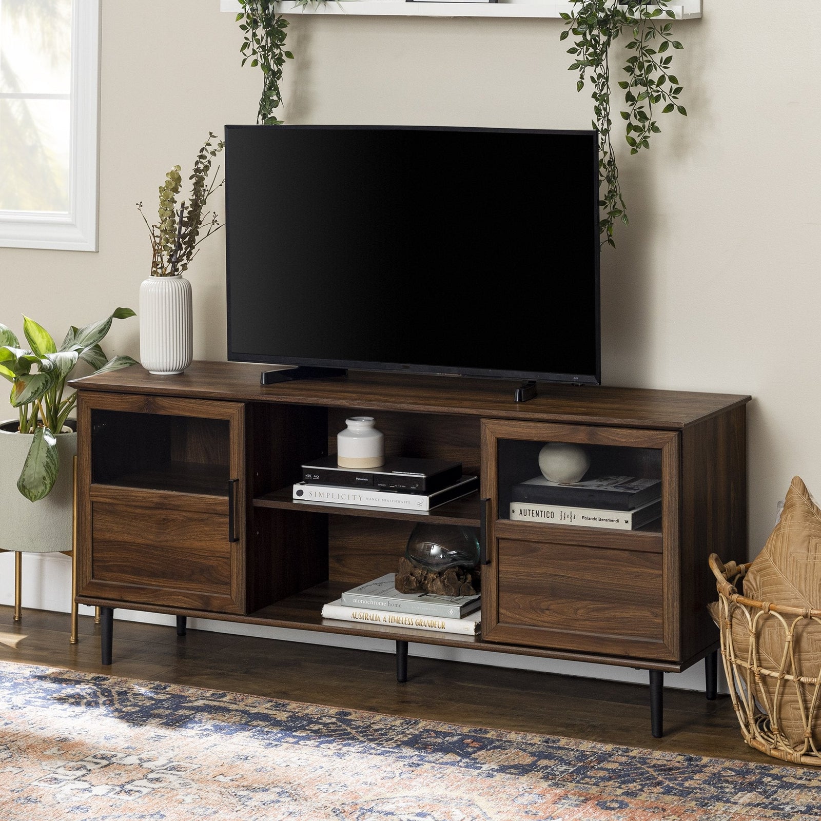 Consola de TV de vidrio y madera Owen