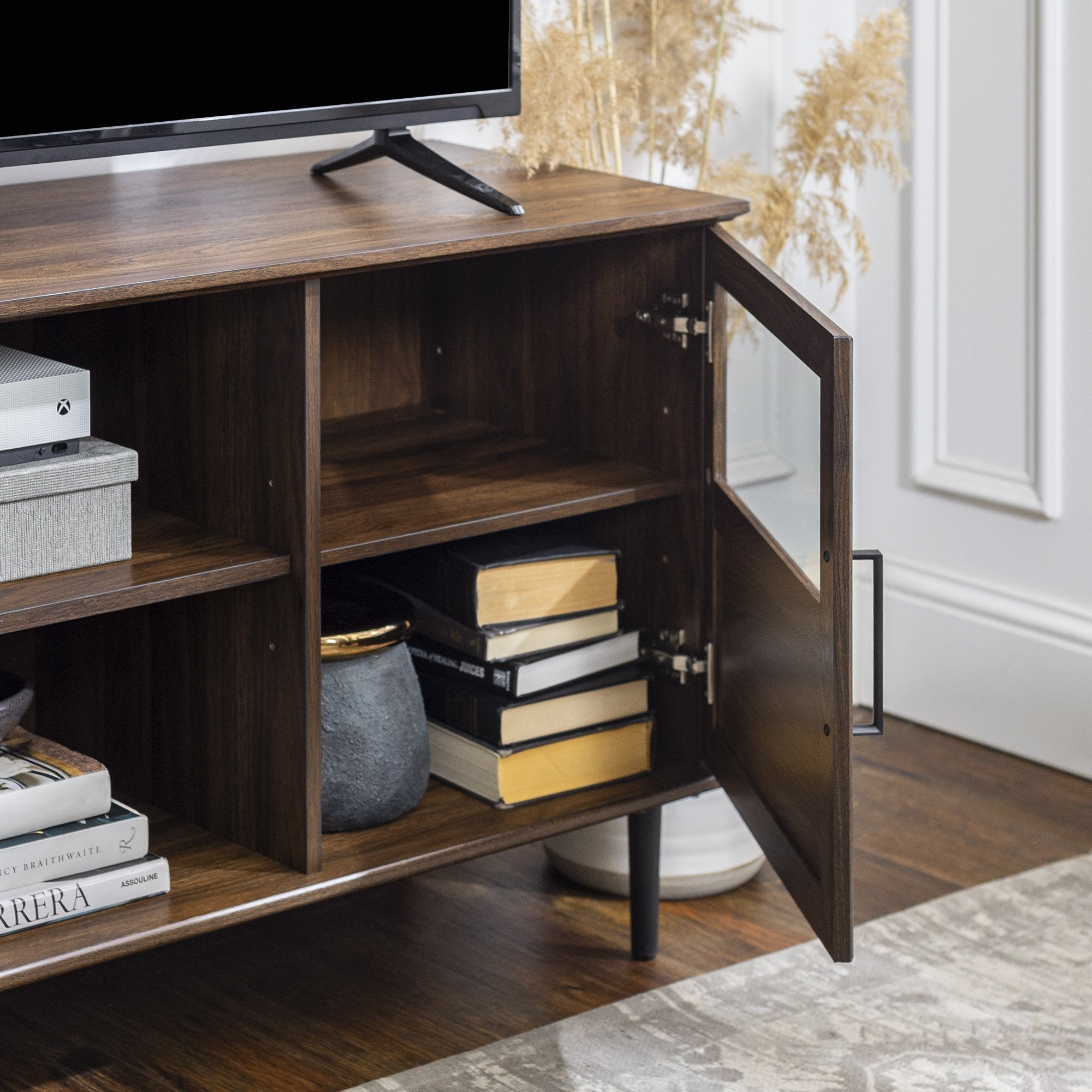 Consola de TV de vidrio y madera Owen