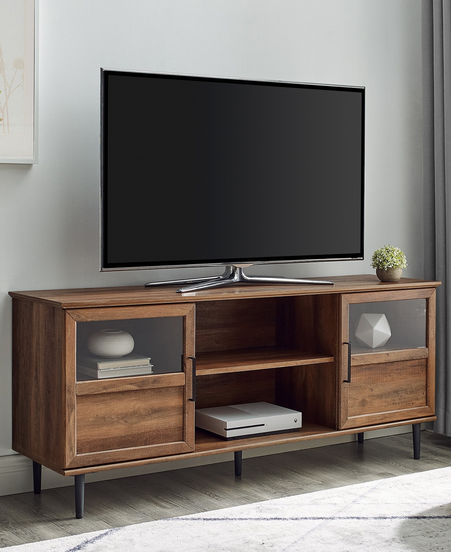 Consola de TV de vidrio y madera Owen