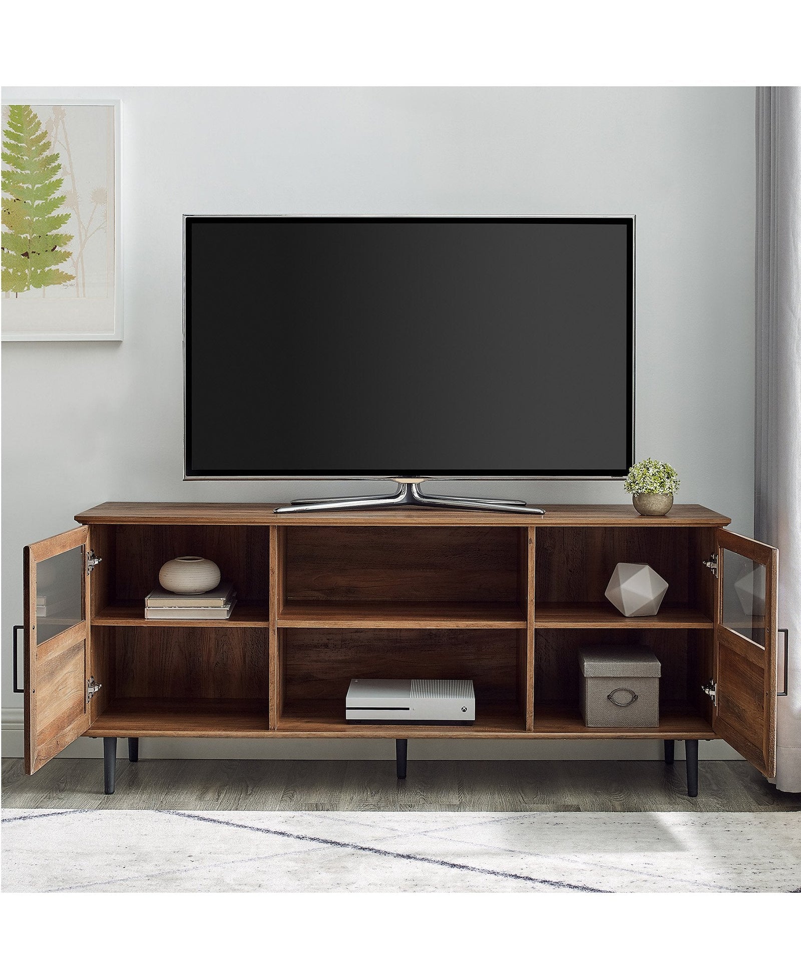 Consola de TV de vidrio y madera Owen
