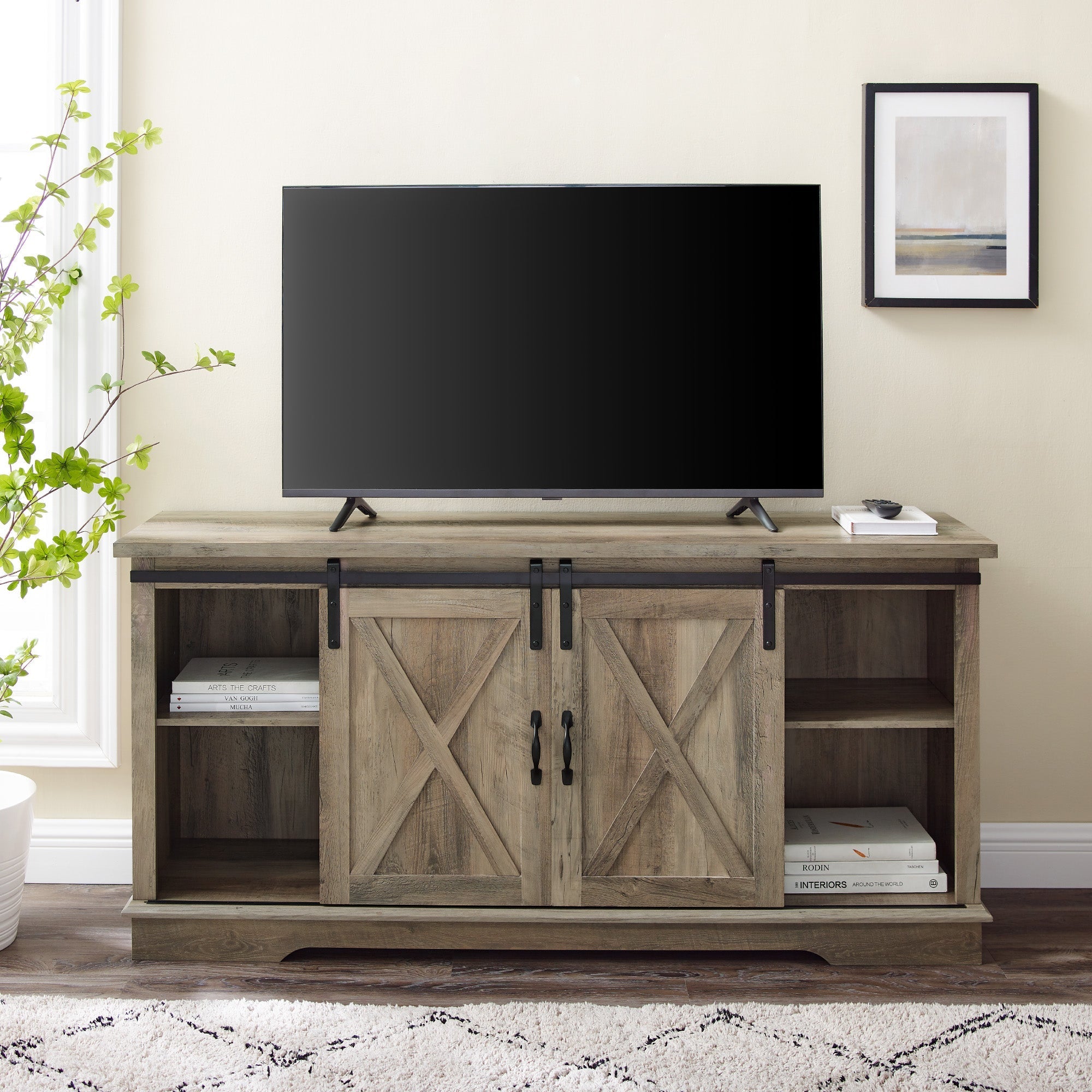 Soporte para TV con puerta corrediza de granero de 58"