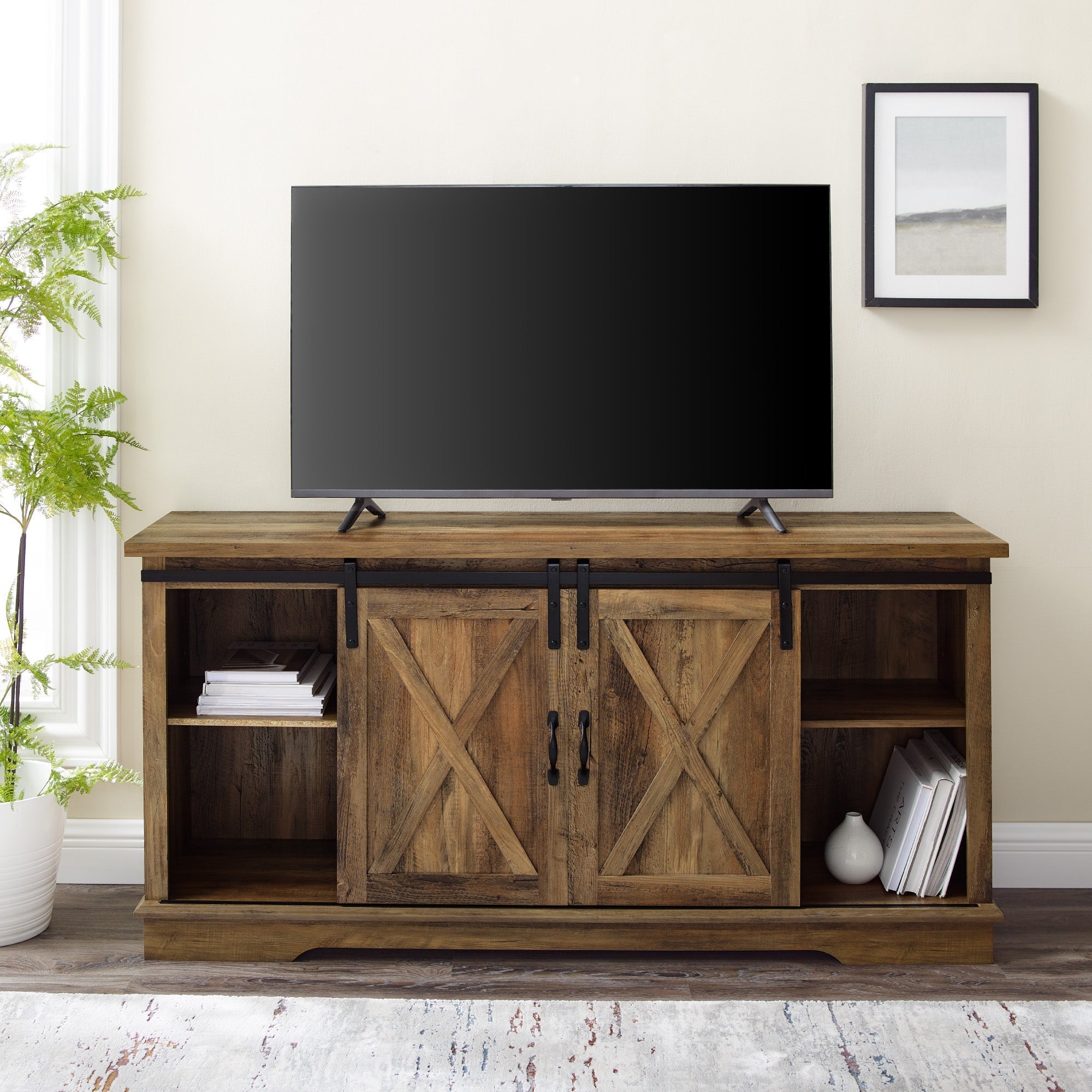 Soporte para TV con puerta corrediza de granero de 58"