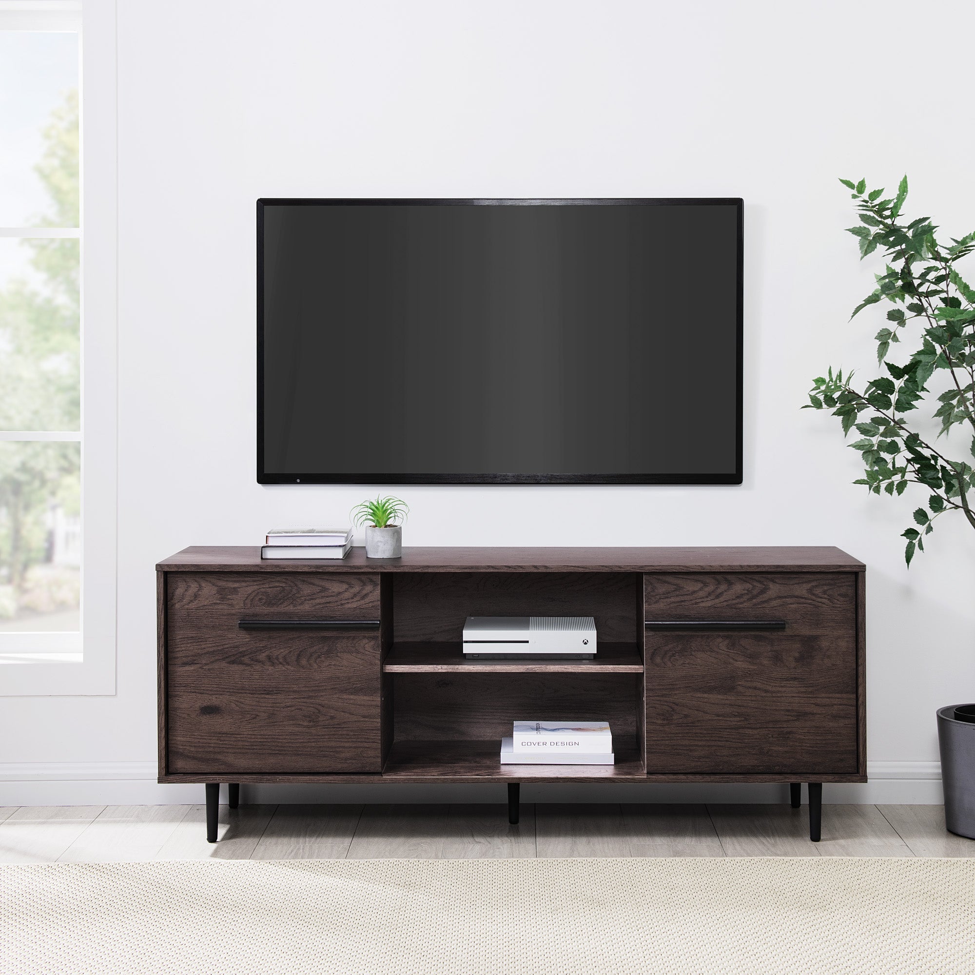 Consola multimedia moderna de 2 puertas y 60"