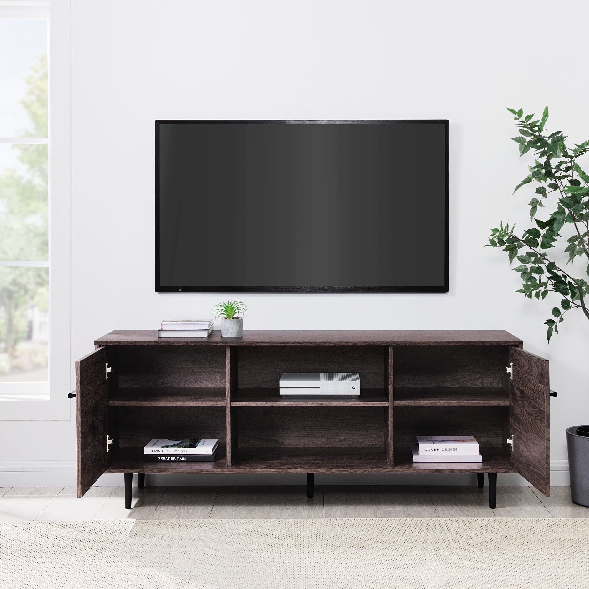 Consola multimedia moderna de 2 puertas y 60"