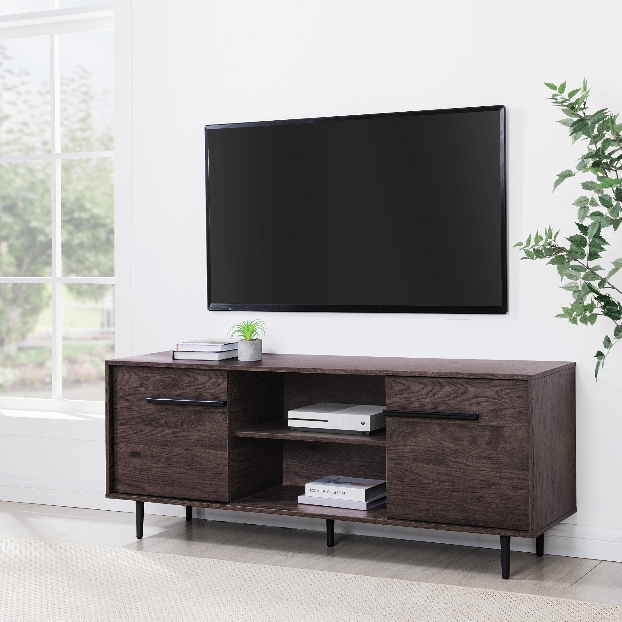 Consola multimedia moderna de 2 puertas y 60"