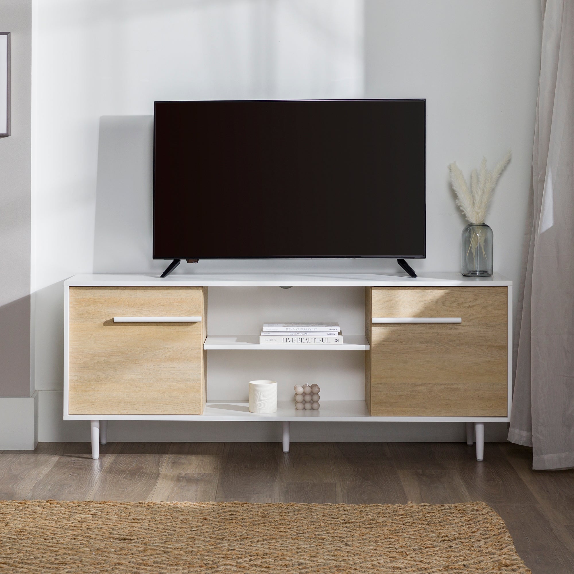 Consola multimedia moderna de 2 puertas y 60"