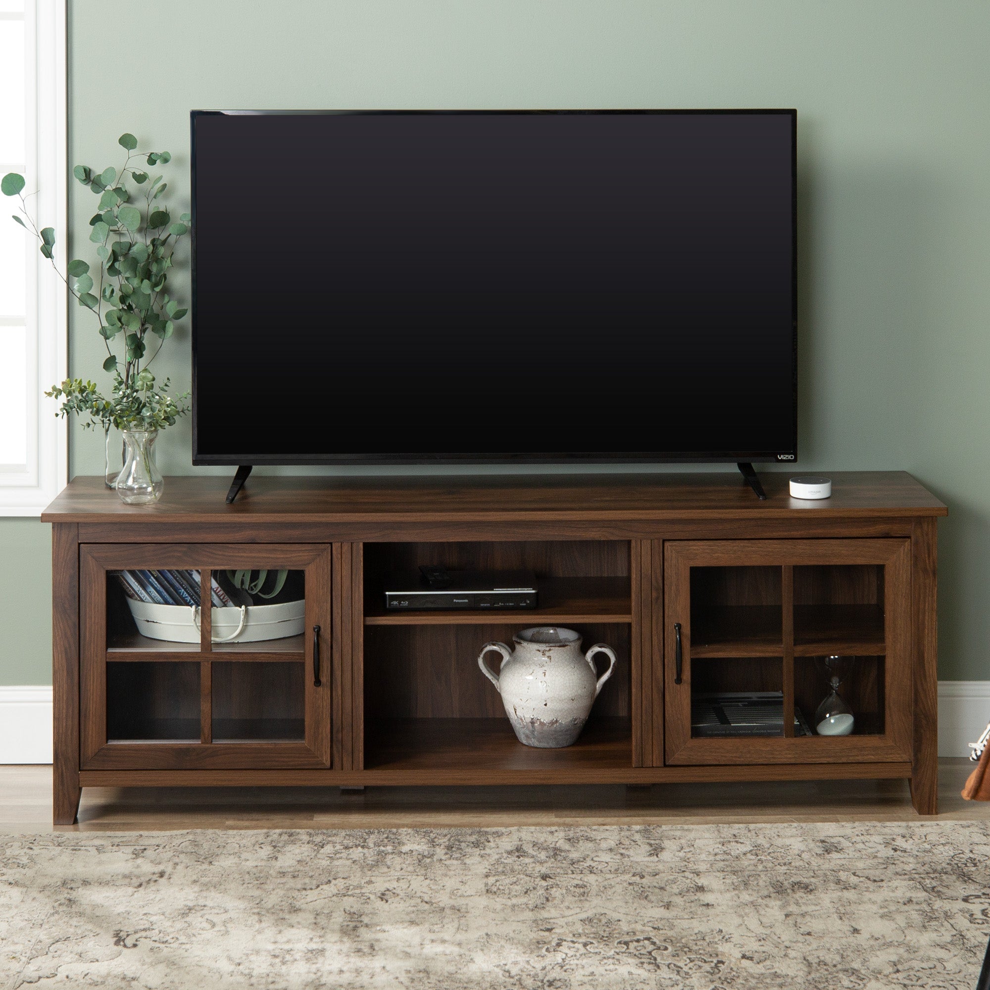 Mueble de TV de madera con dos puertas y ventana de 70" de estilo rústico
