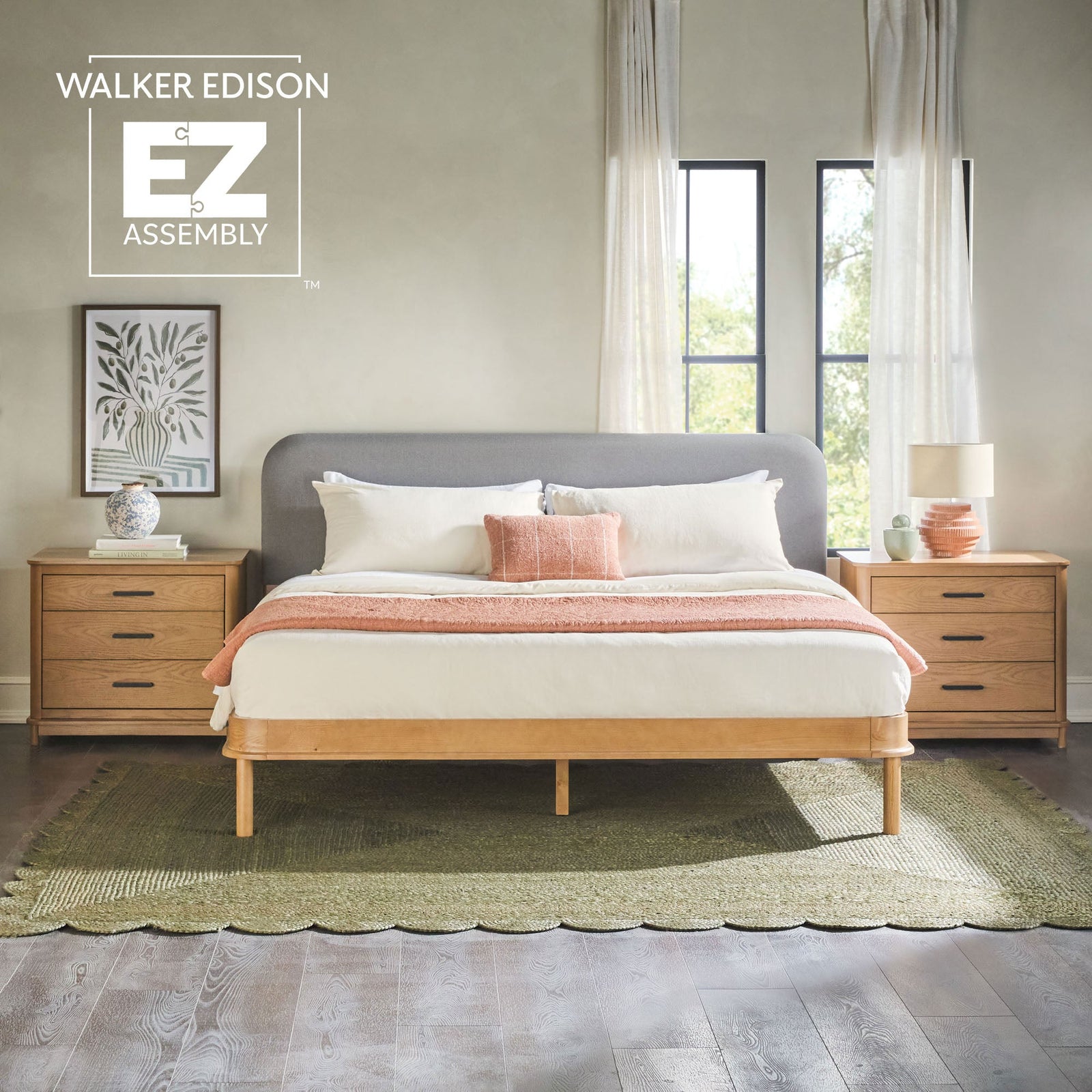 Cabecero tapizado contemporáneo Annette con estructura de cama de madera curva