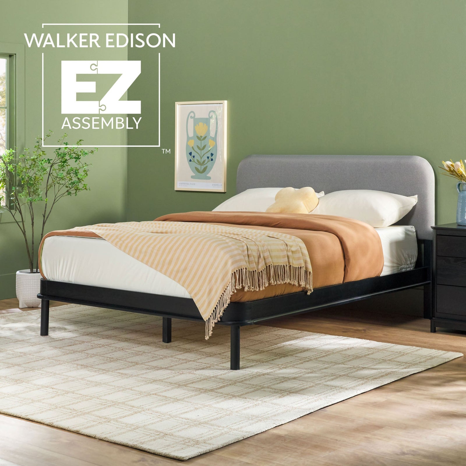 Cabecero tapizado contemporáneo Annette con estructura de cama de madera curva
