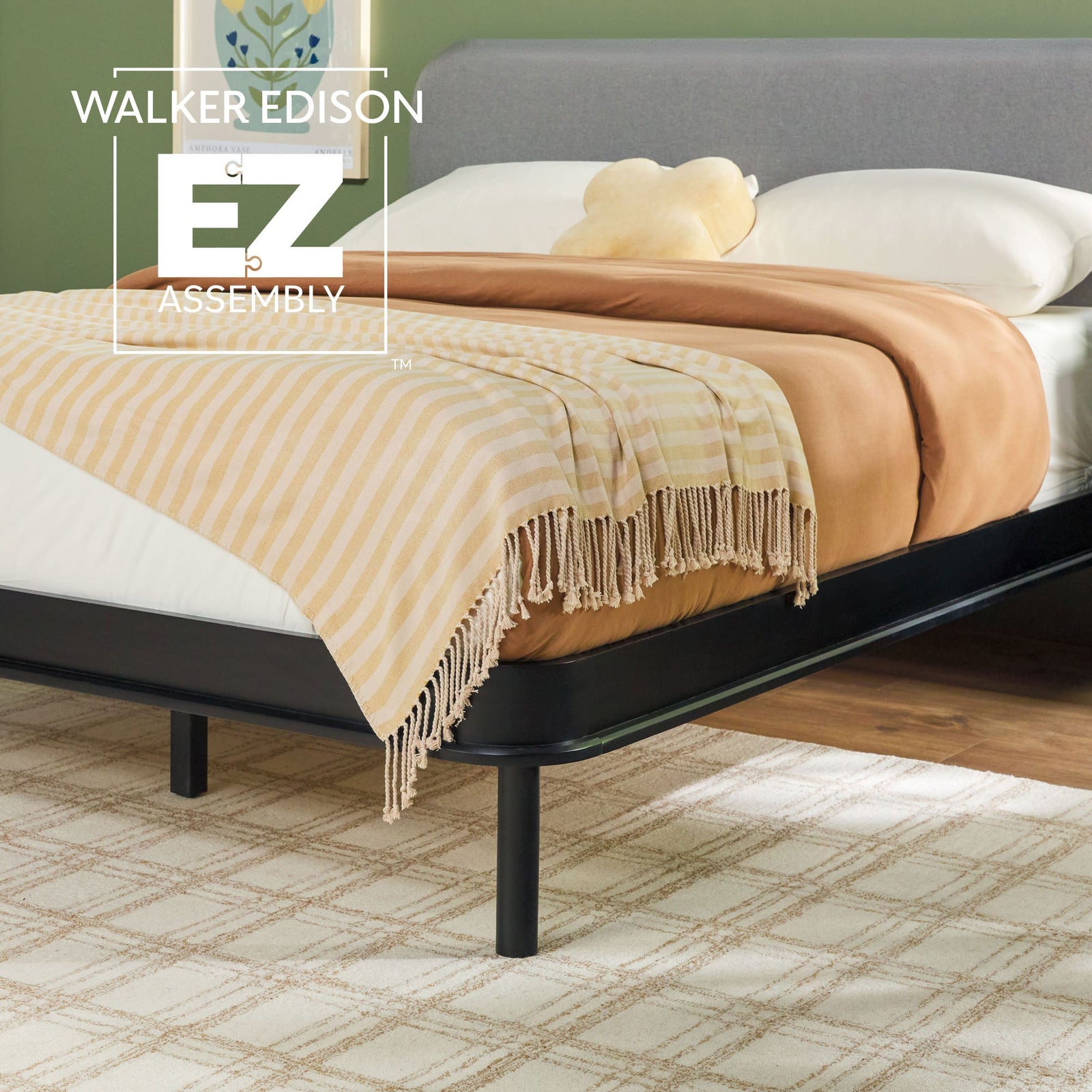 Cabecero tapizado contemporáneo Annette con estructura de cama de madera curva