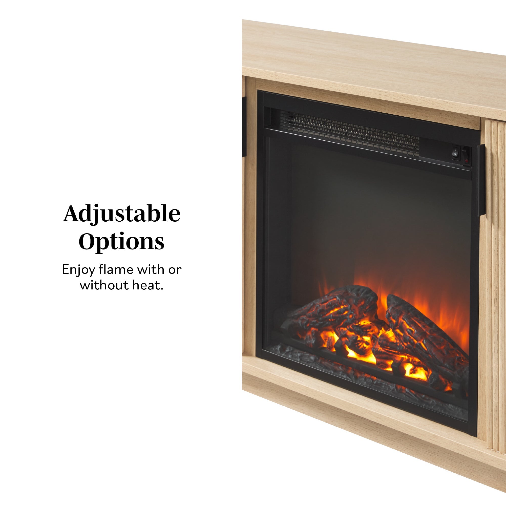Mueble de TV moderno con chimenea eléctrica independiente de 70" de estilo escandinavo de Reema