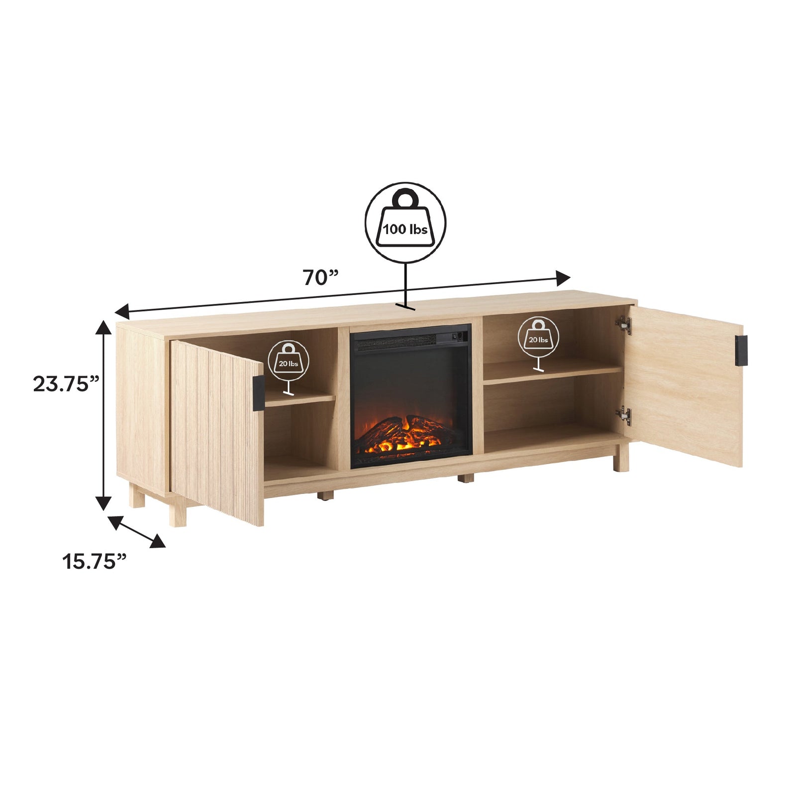 Mueble de TV moderno con chimenea eléctrica independiente de 70