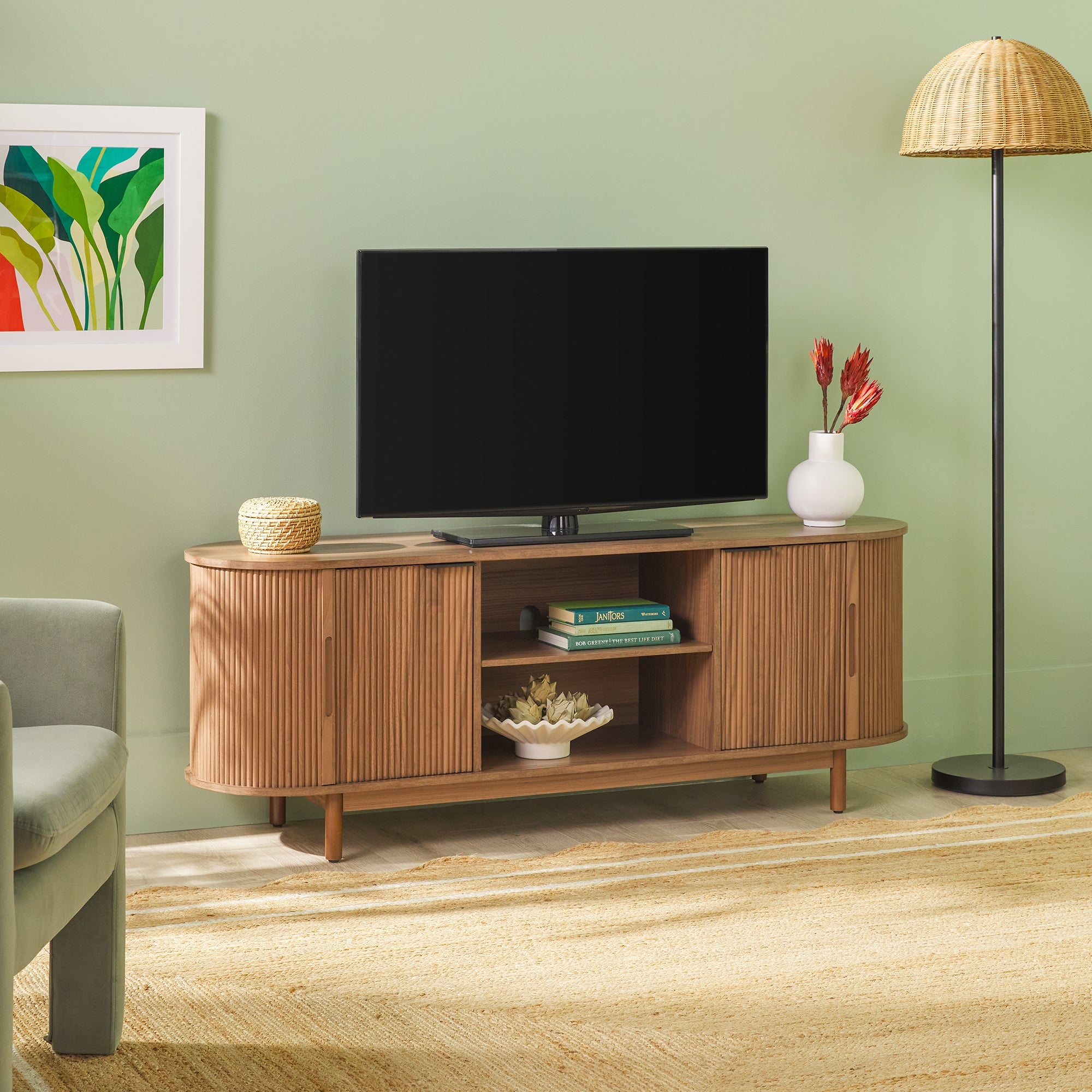 Mueble de TV moderno con estructura de caña Chloe