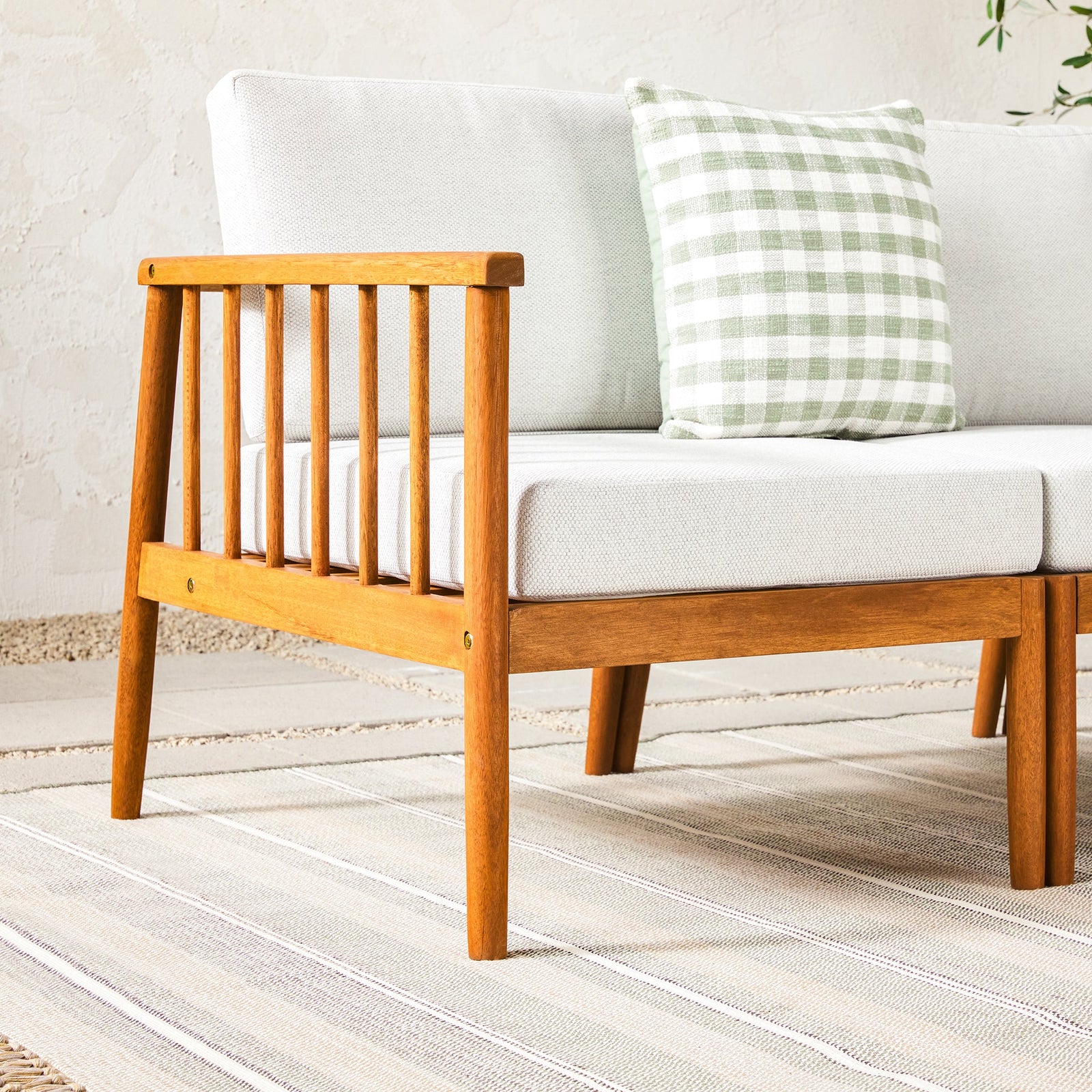 Conjunto modular moderno de 5 piezas en forma de L para exteriores de madera maciza con husillo
