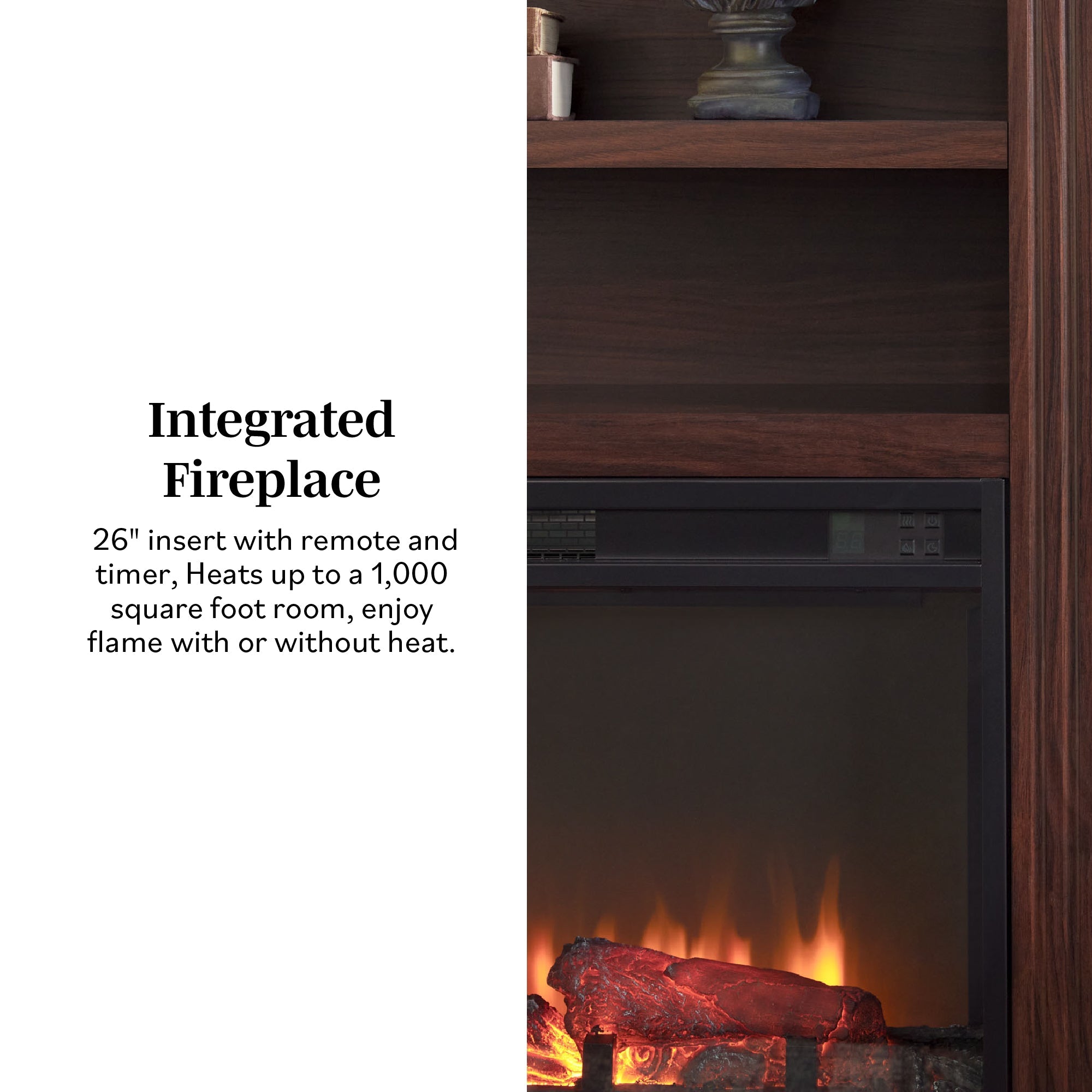 Chimenea eléctrica tradicional Cullen de 70" con repisa y estantes