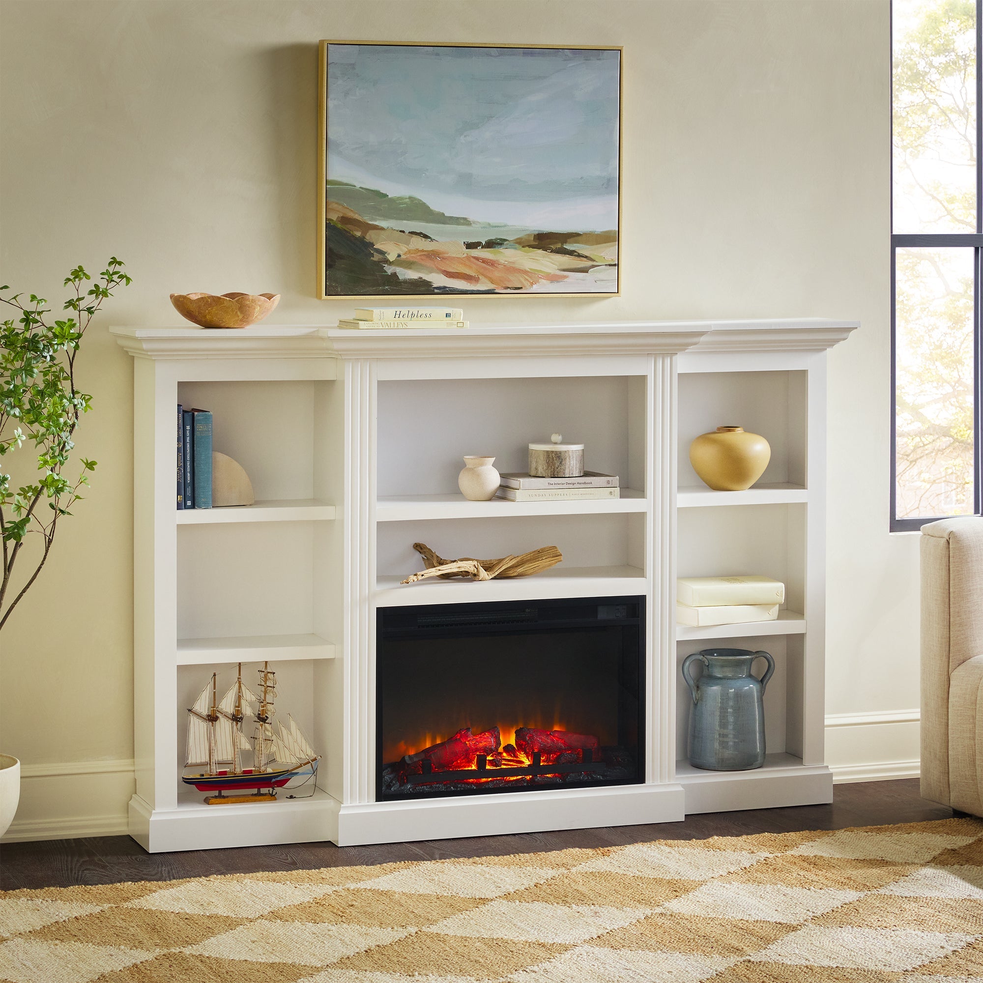 Chimenea eléctrica tradicional Cullen de 70" con repisa y estantes