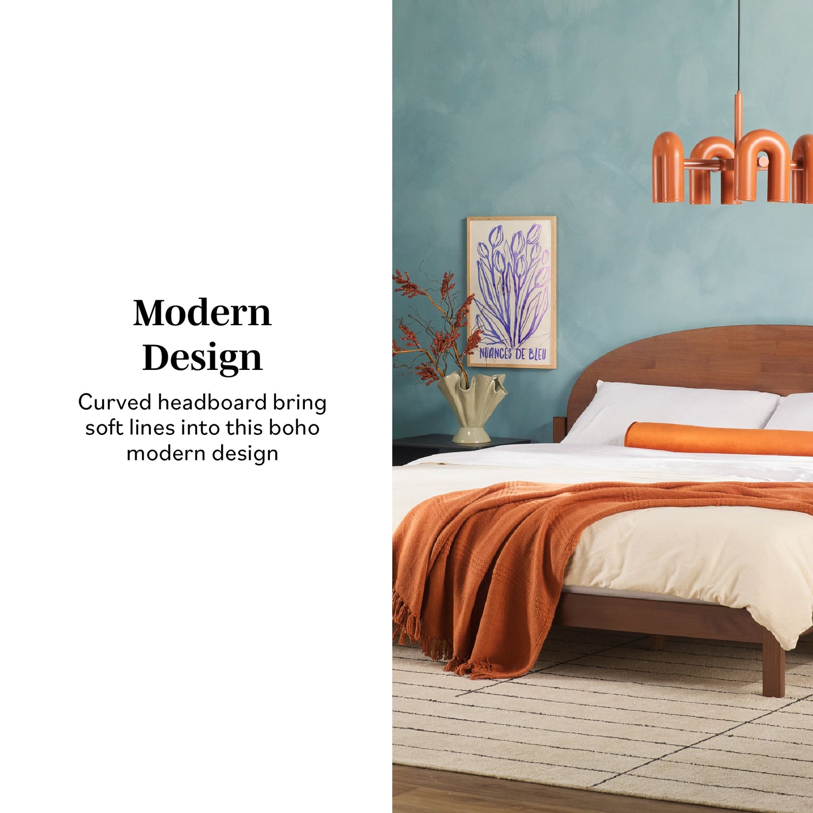 Cama Elias de madera maciza con cabecero arqueado