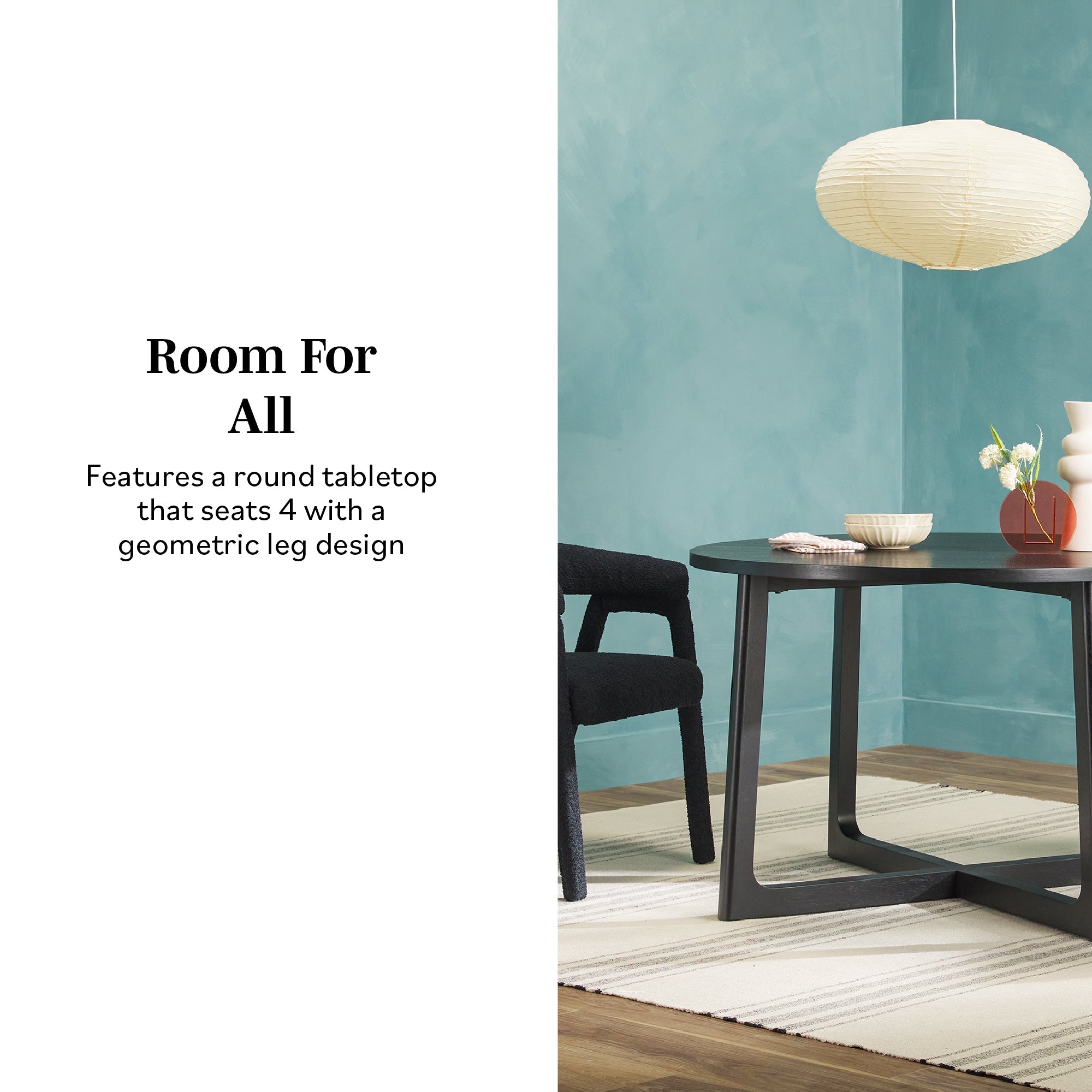 Mesa de comedor redonda moderna de madera maciza Ezra para 4