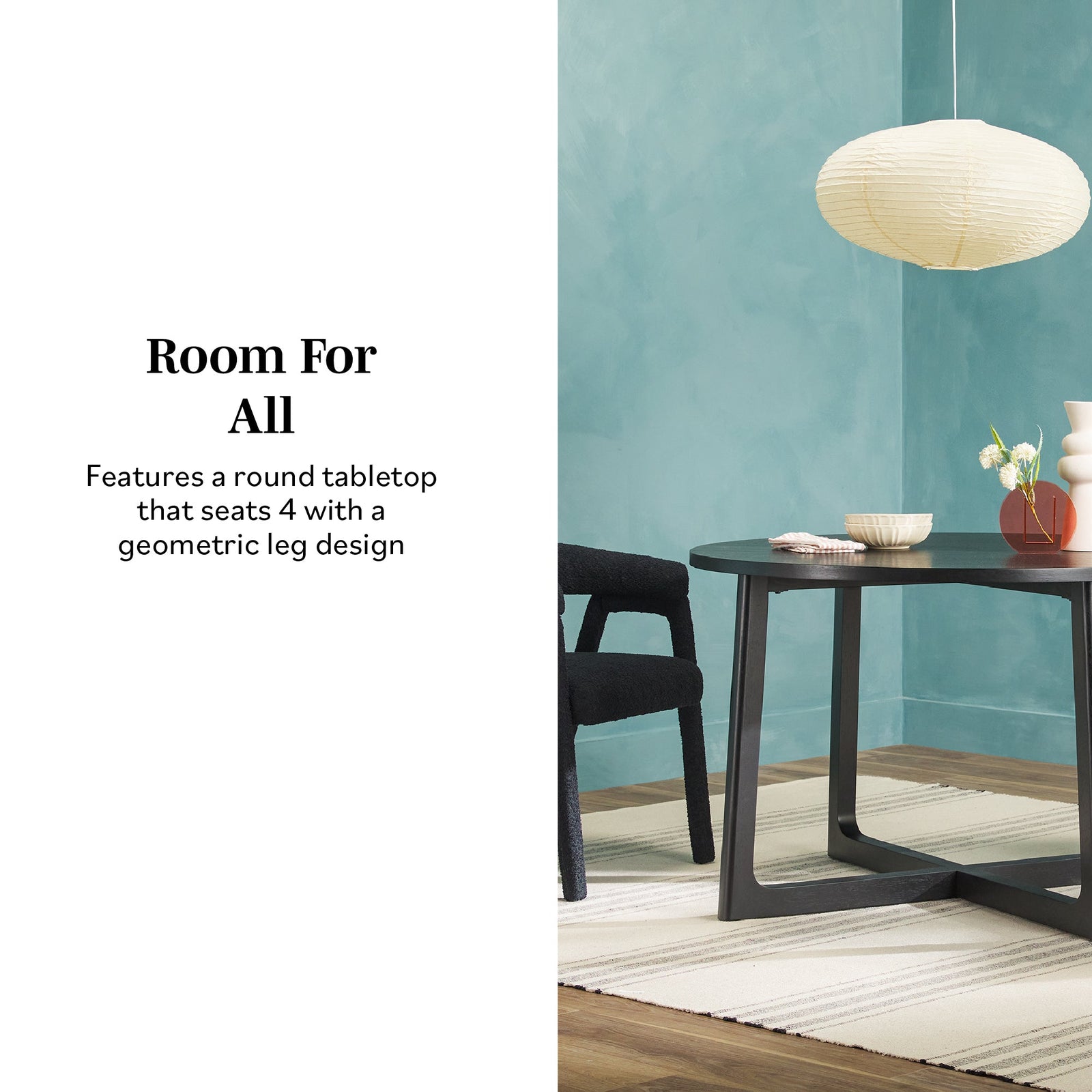 Mesa de comedor redonda moderna de madera maciza Ezra para 4