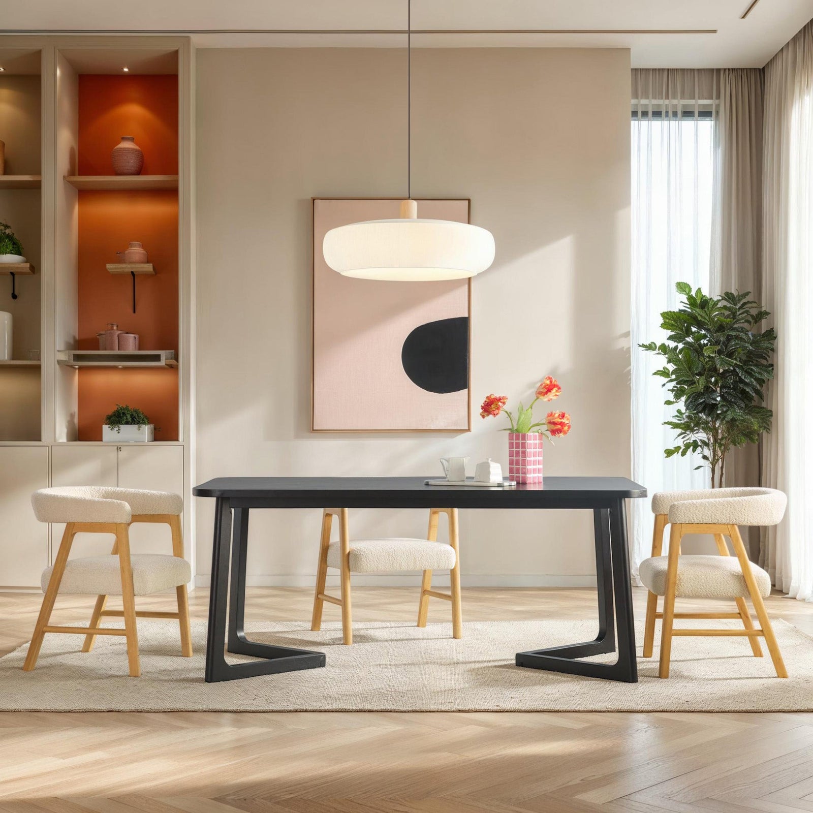 Mesa de comedor rectangular moderna de madera maciza Ezra para 6 personas
