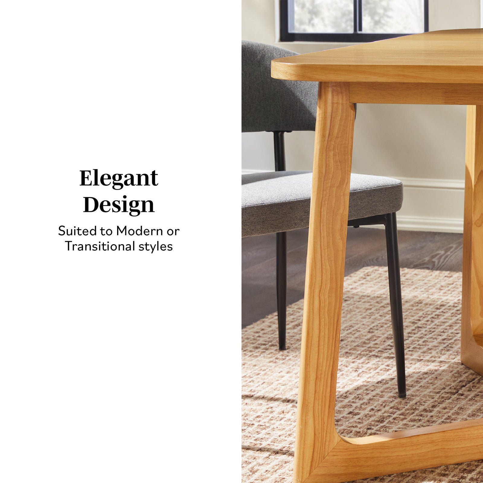 Mesa de comedor rectangular moderna de madera maciza Ezra para 6 personas