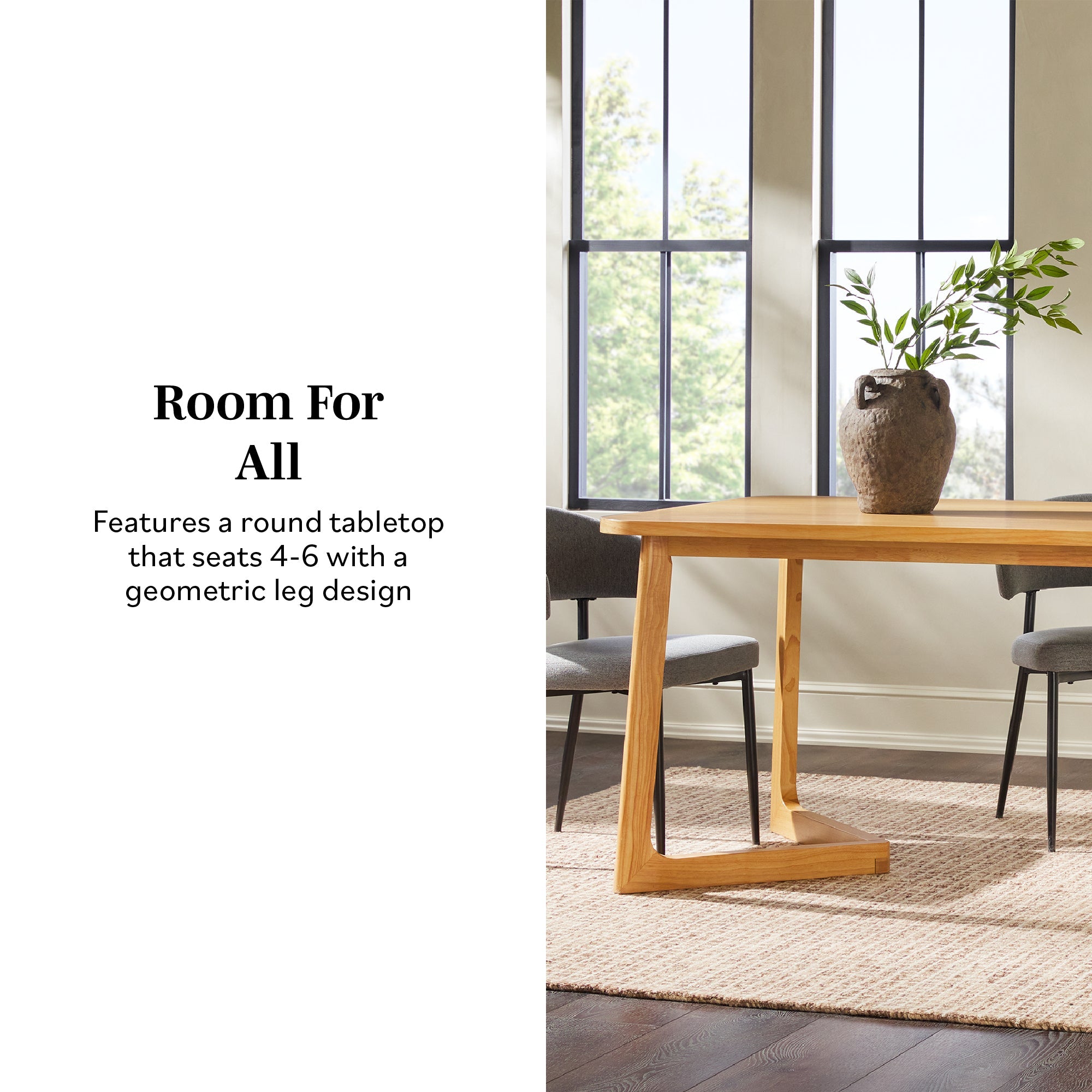 Mesa de comedor rectangular moderna de madera maciza Ezra para 6 personas