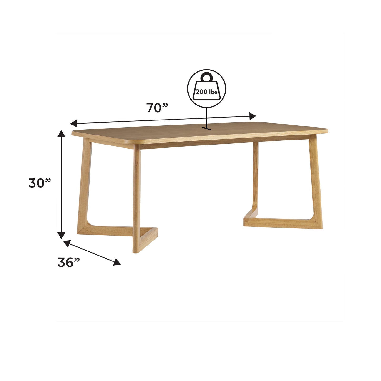 Mesa de comedor rectangular moderna de madera maciza Ezra para 6 personas