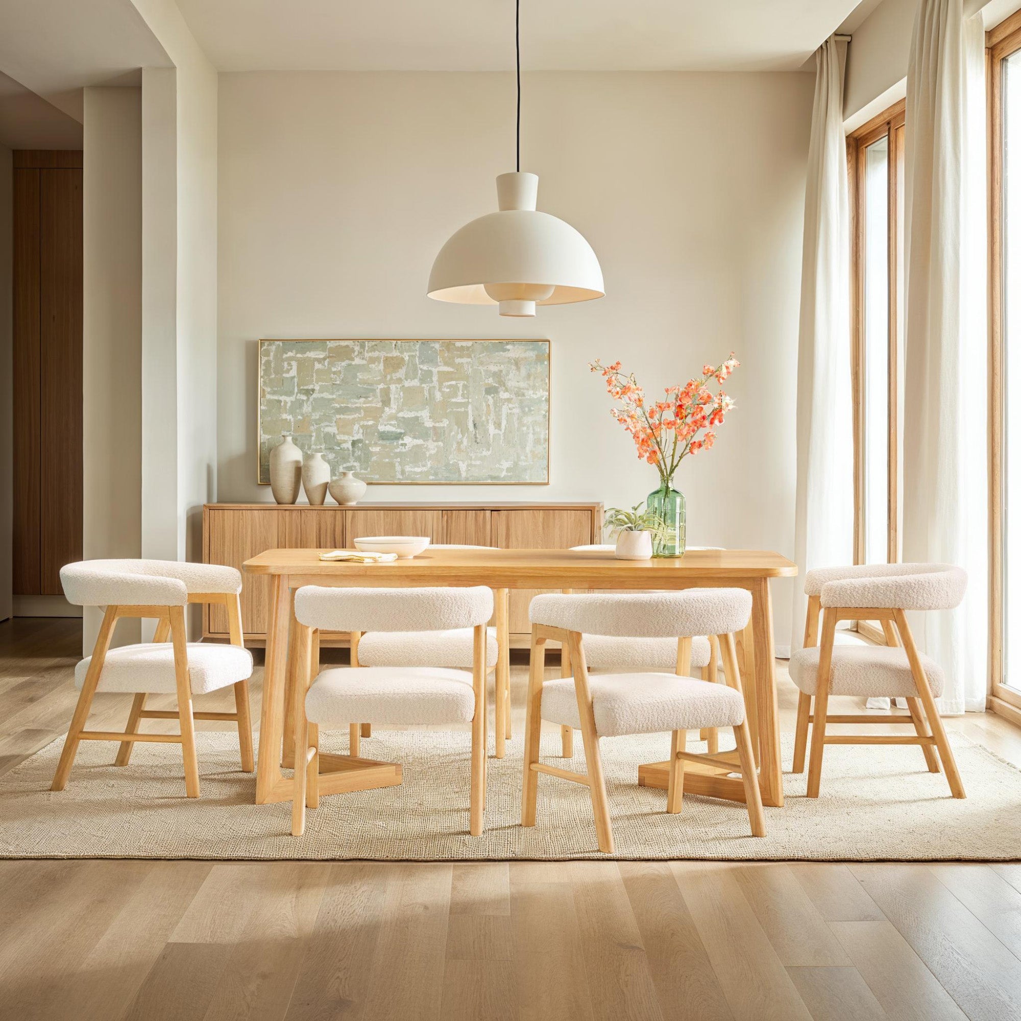 Mesa de comedor rectangular moderna de madera maciza Ezra para 6 personas