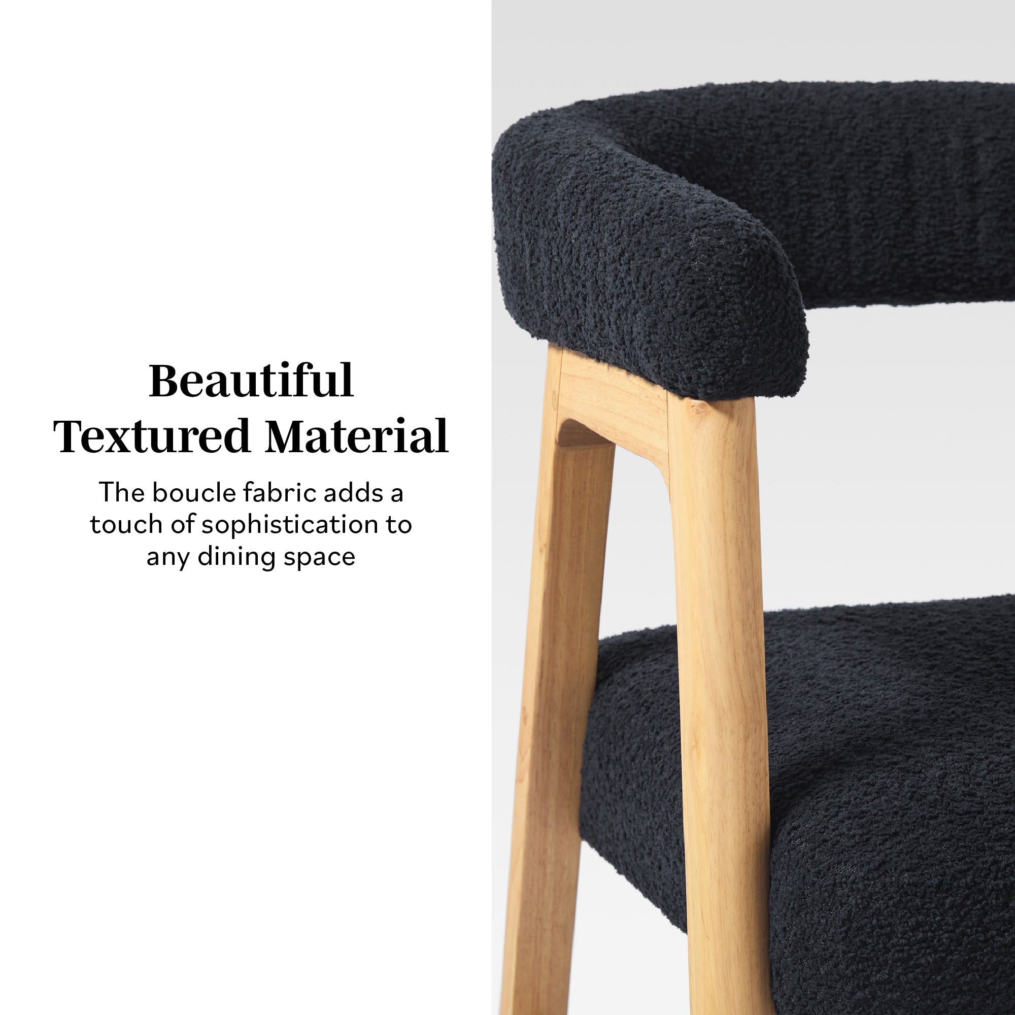 Silla de comedor moderna Ezra de madera maciza con tapizado de bouclé (juego de 2)