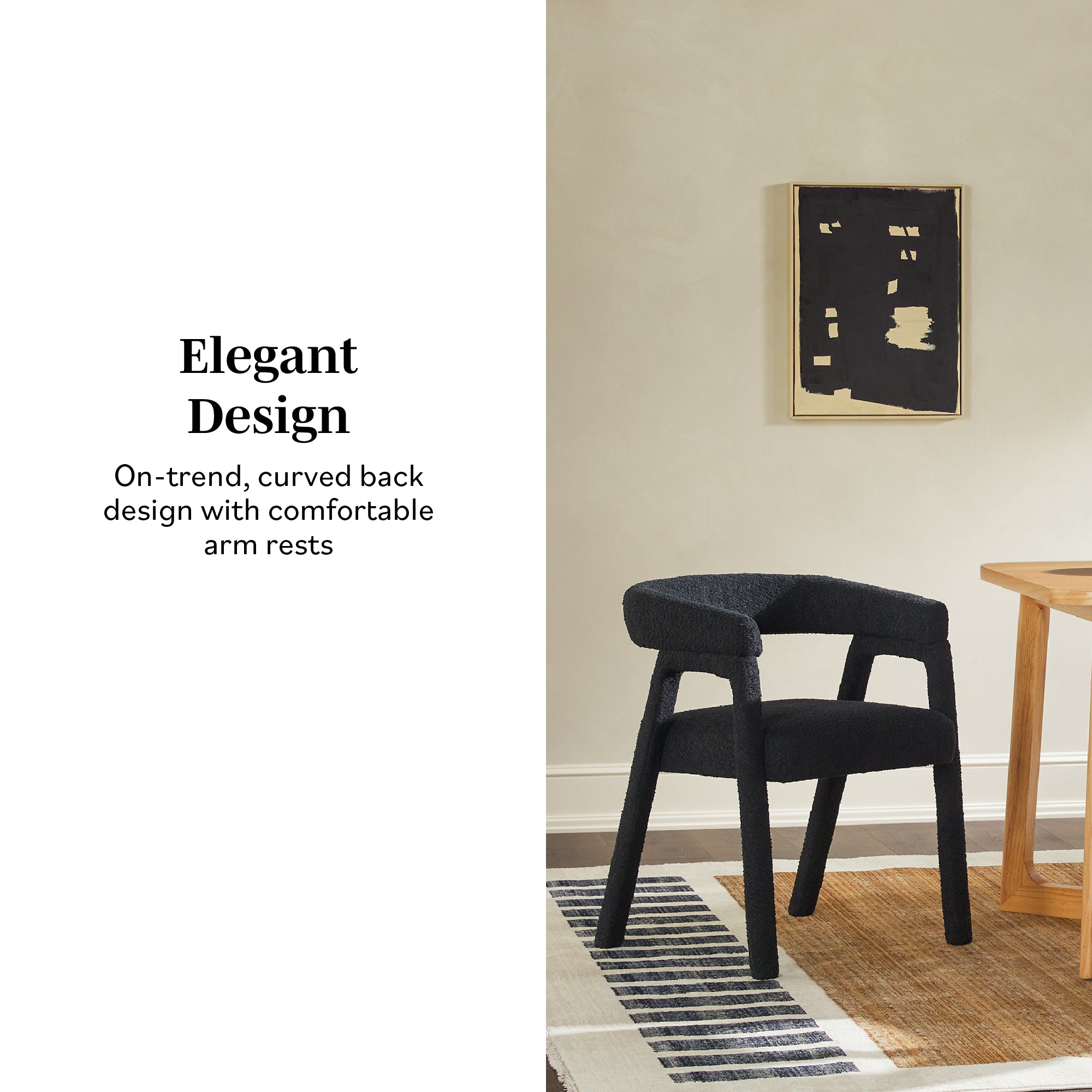 Silla de comedor Ezra Modern Boucle de madera maciza con respaldo redondeado (juego de 2)